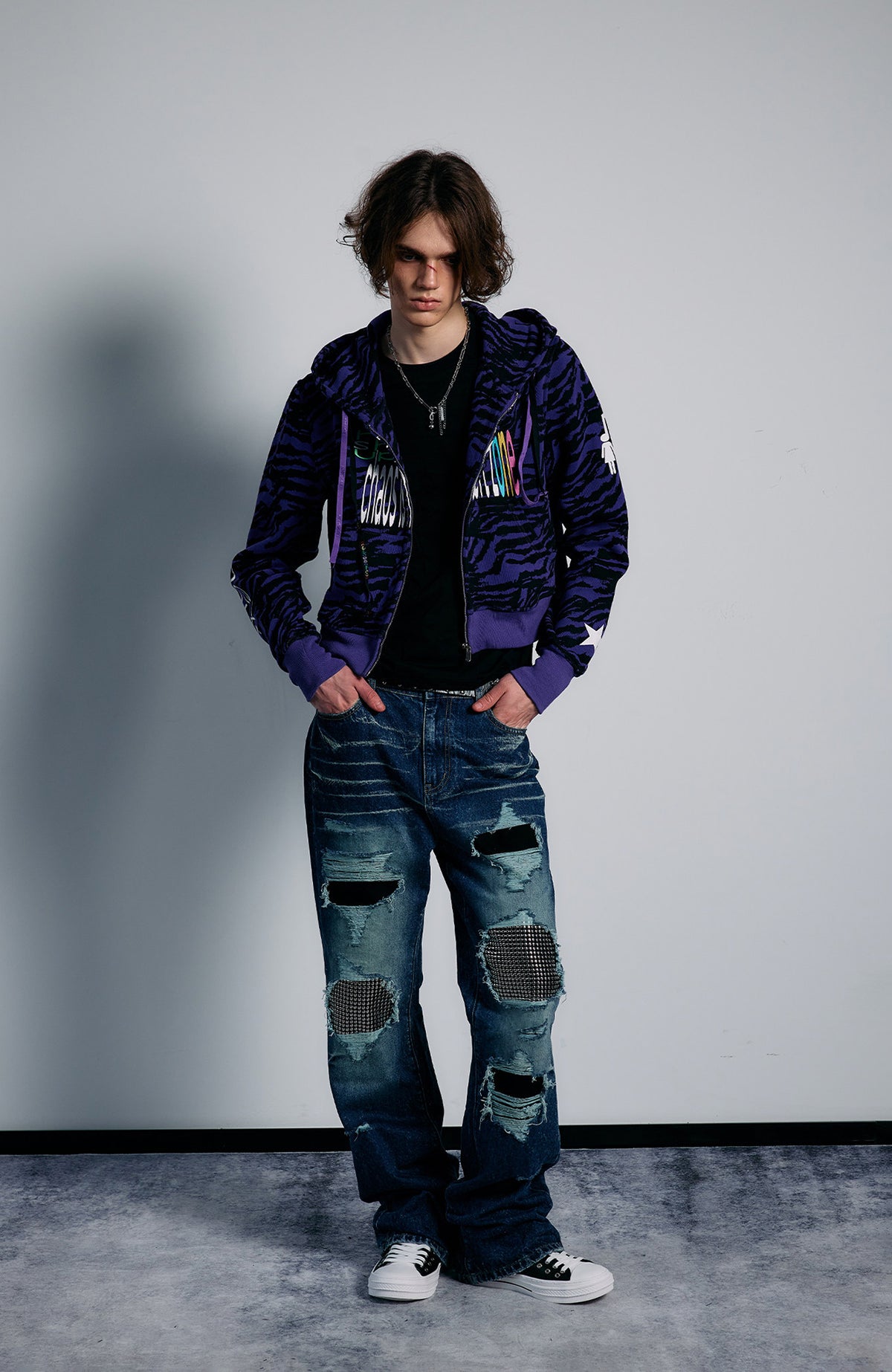 PAIKI Purple Tiger Graphic Zip-Up Hoodie