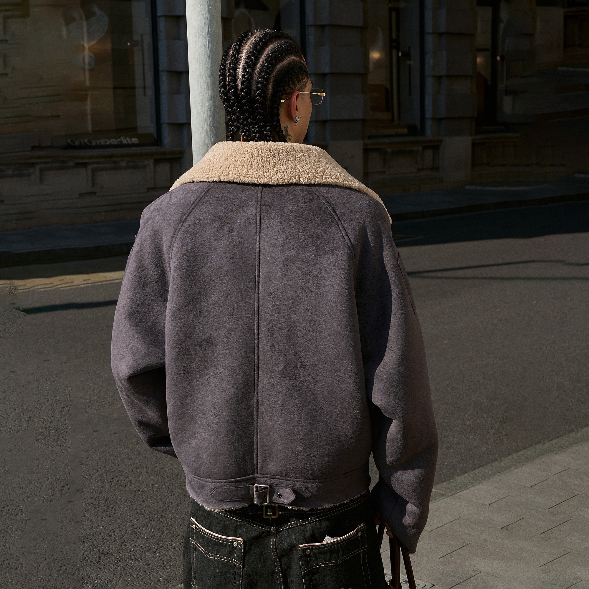 STEEPC Asym Zip Suede Shearling Jacket