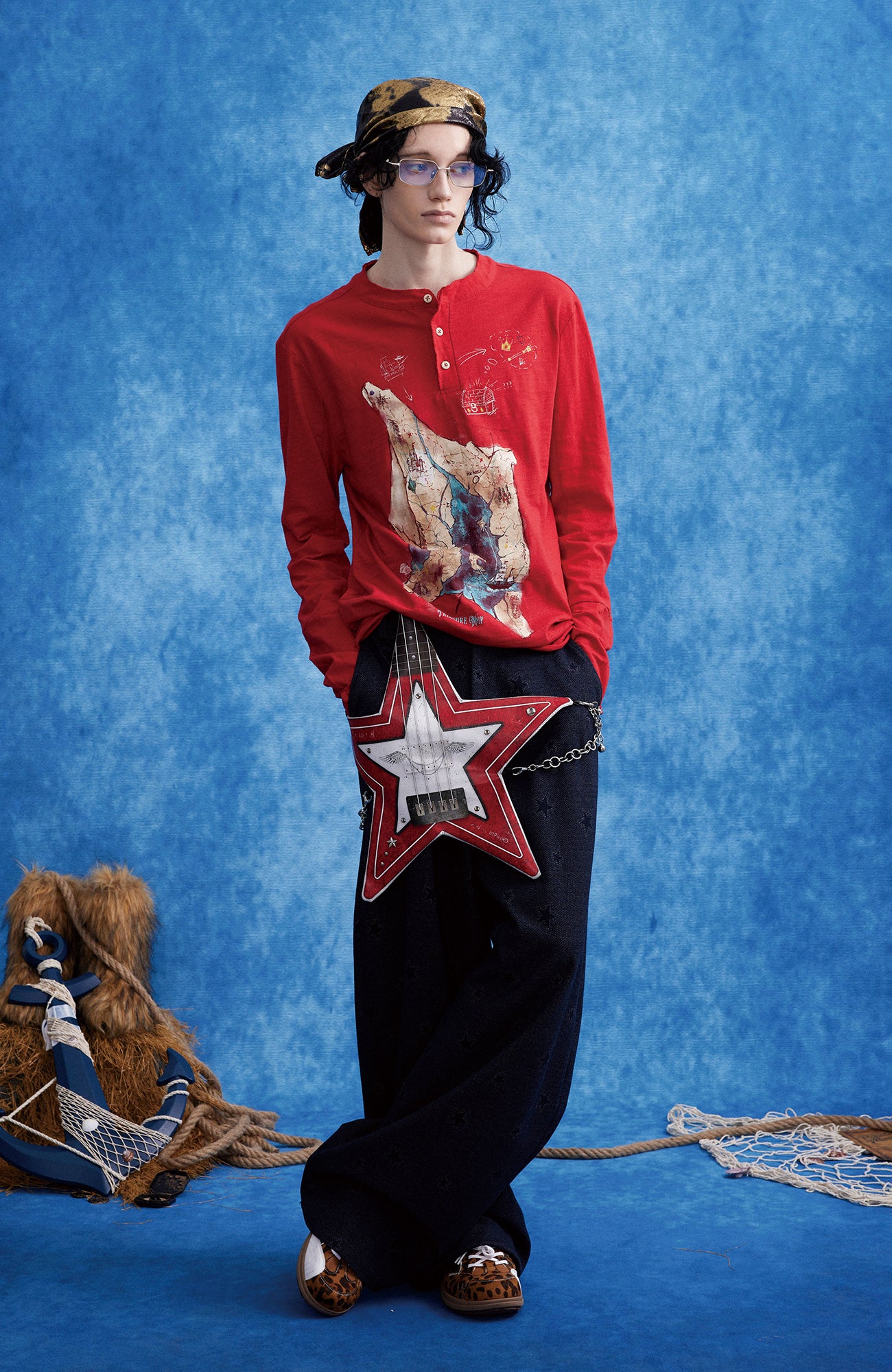 OIPWORD Star-Jacquard Wide-Leg Pants