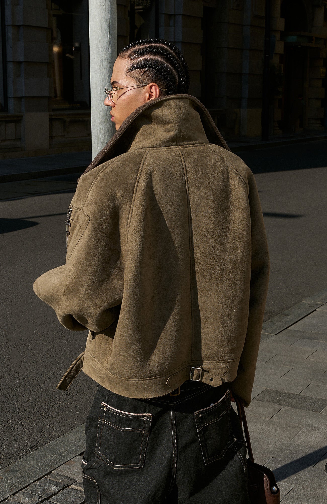 STEEPC Asym Zip Suede Shearling Jacket