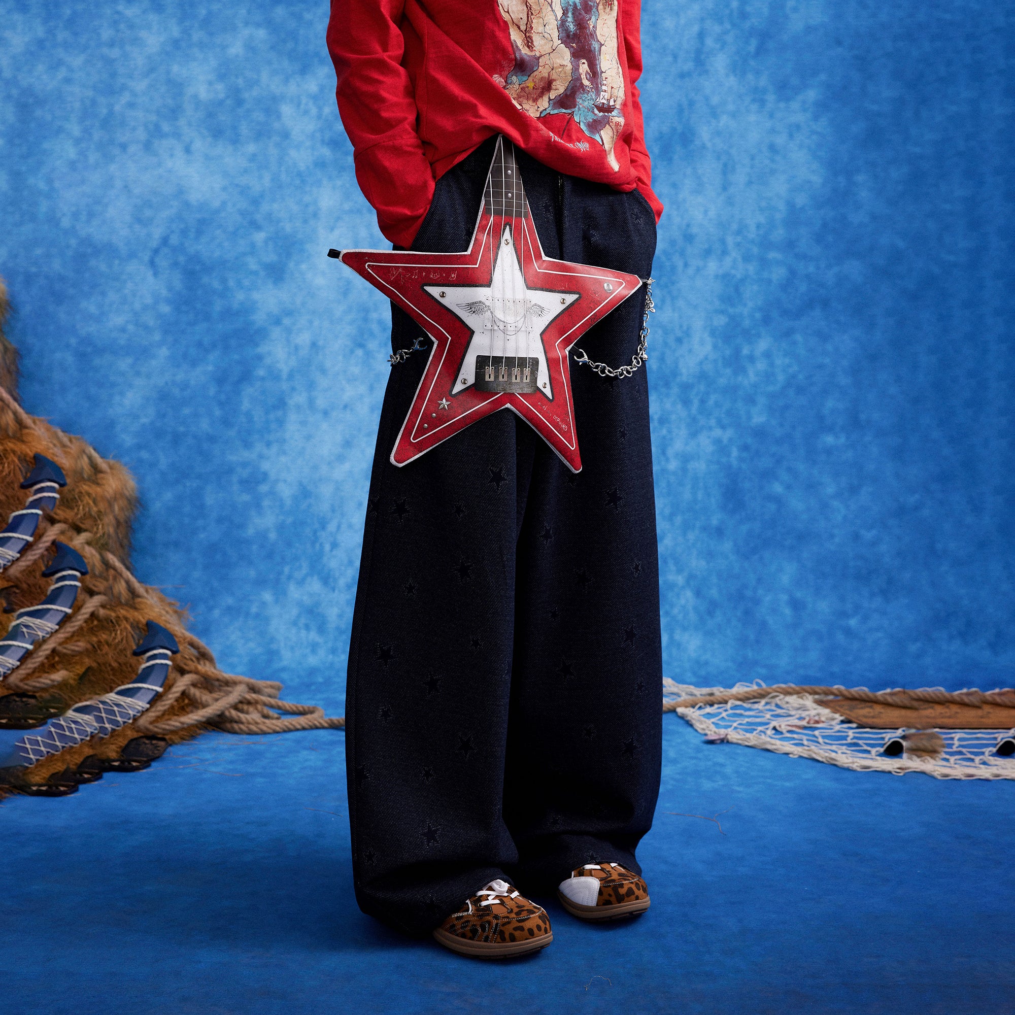 OIPWORD Star-Jacquard Wide-Leg Pants