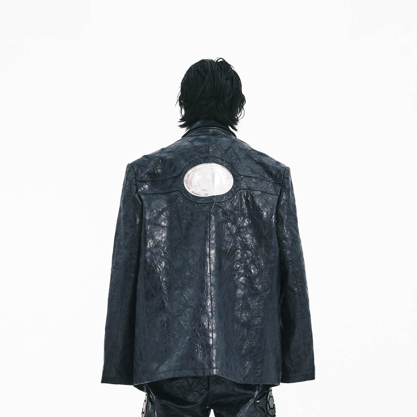 EMBRYO Crinkled Textured Faux Leather Blazer, premium urban and streetwear designers apparel on PROJECTISR.com, EMBRYO