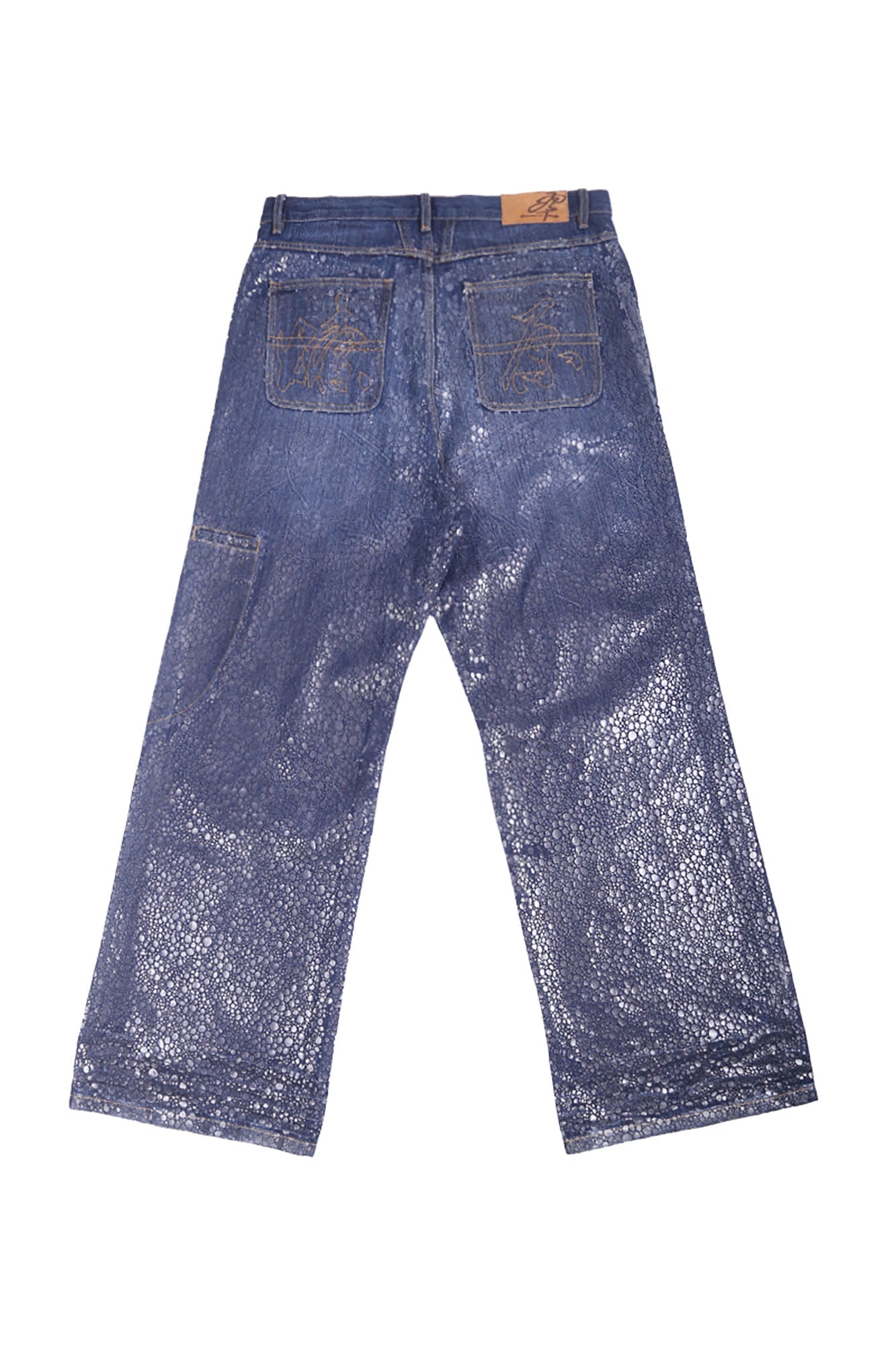 TRECLUB Iridescent Scale Wide-Leg Jeans