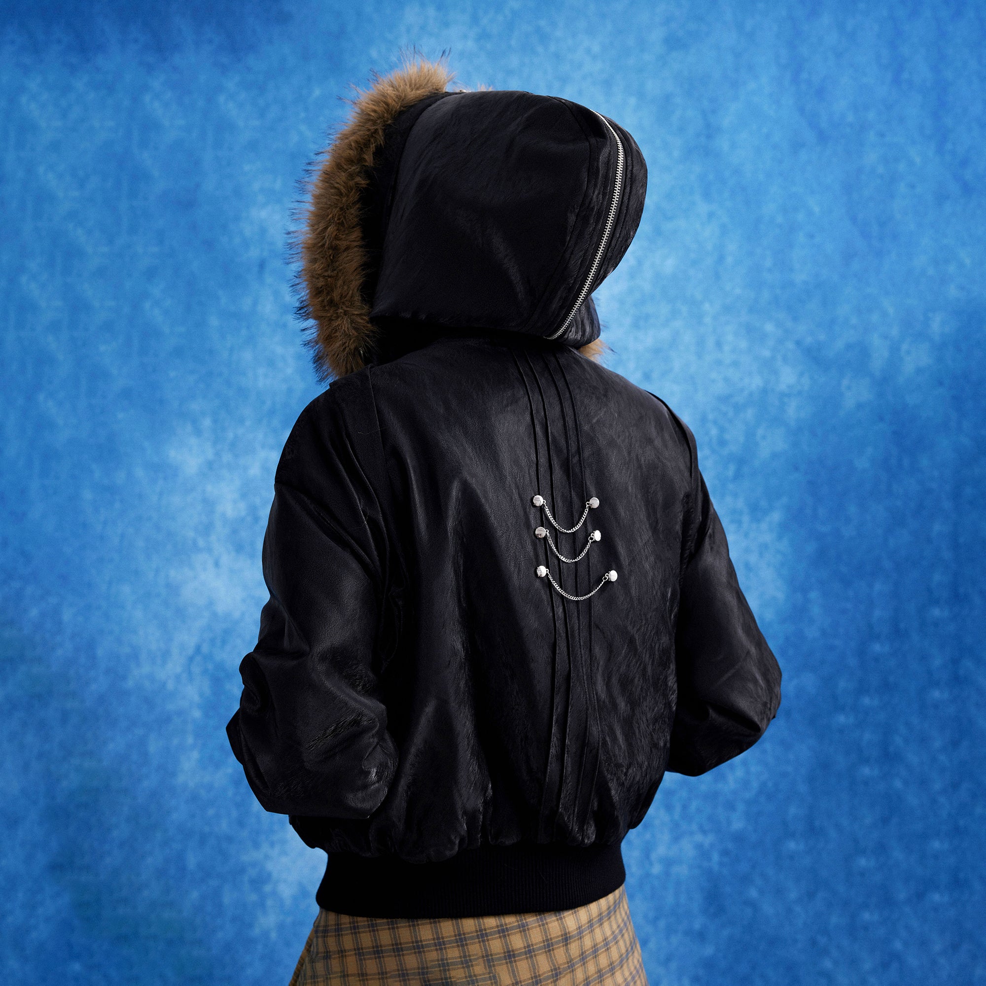 OIPWORD Studded Convertible Hood PU Puffer Jacket