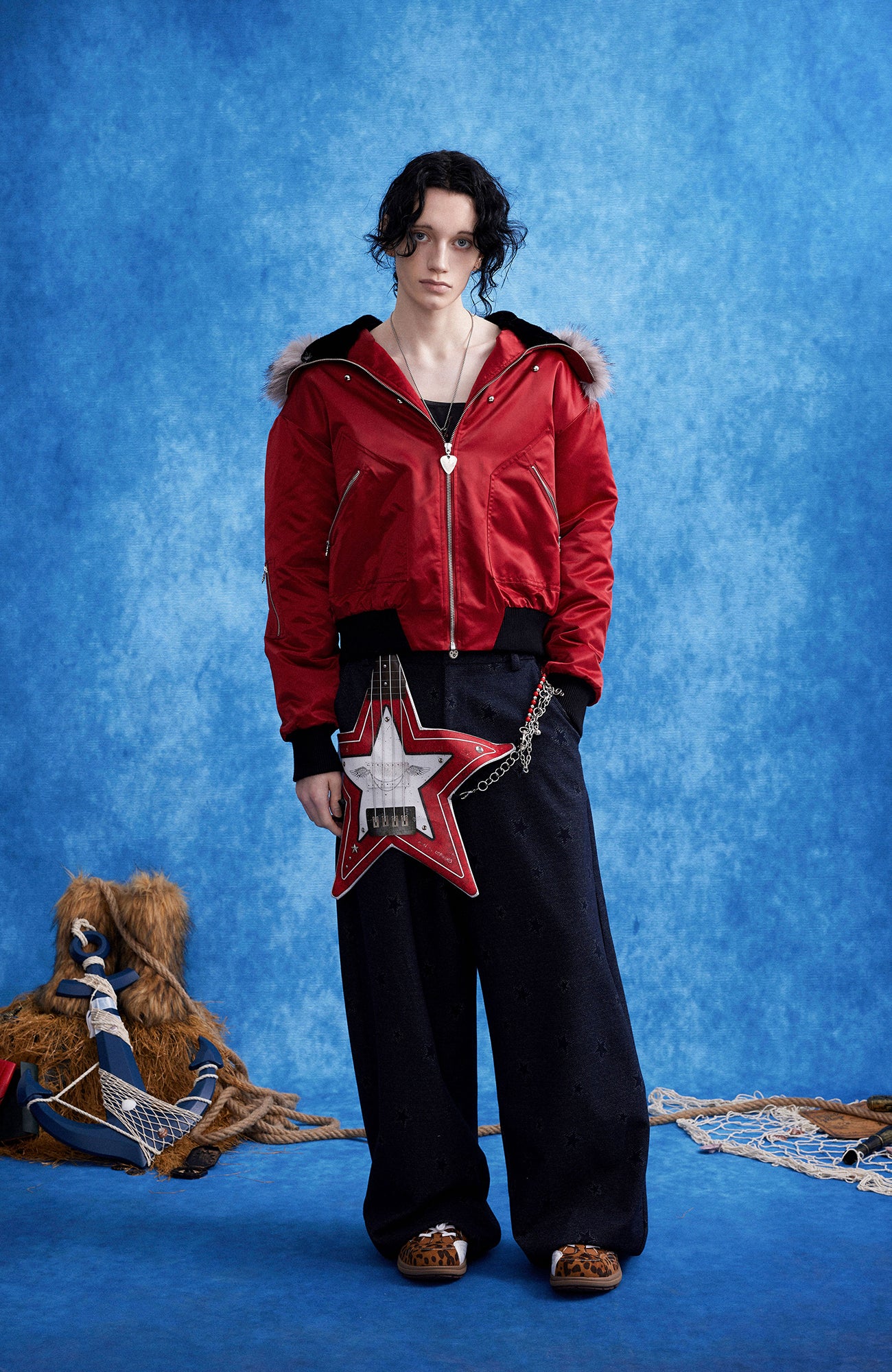 OIPWORD Star-Jacquard Wide-Leg Pants