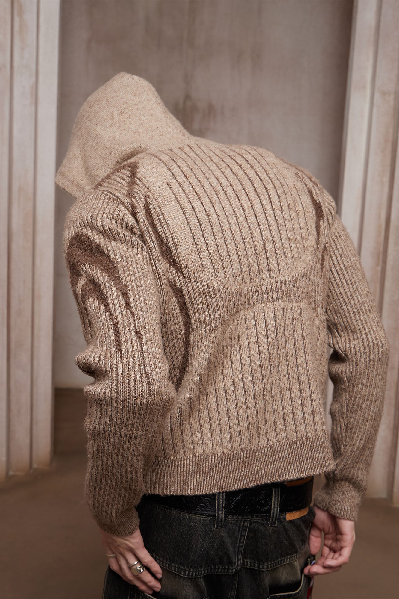 DND4DES Contrast Wool-Blend Hooded Zip Cardigan