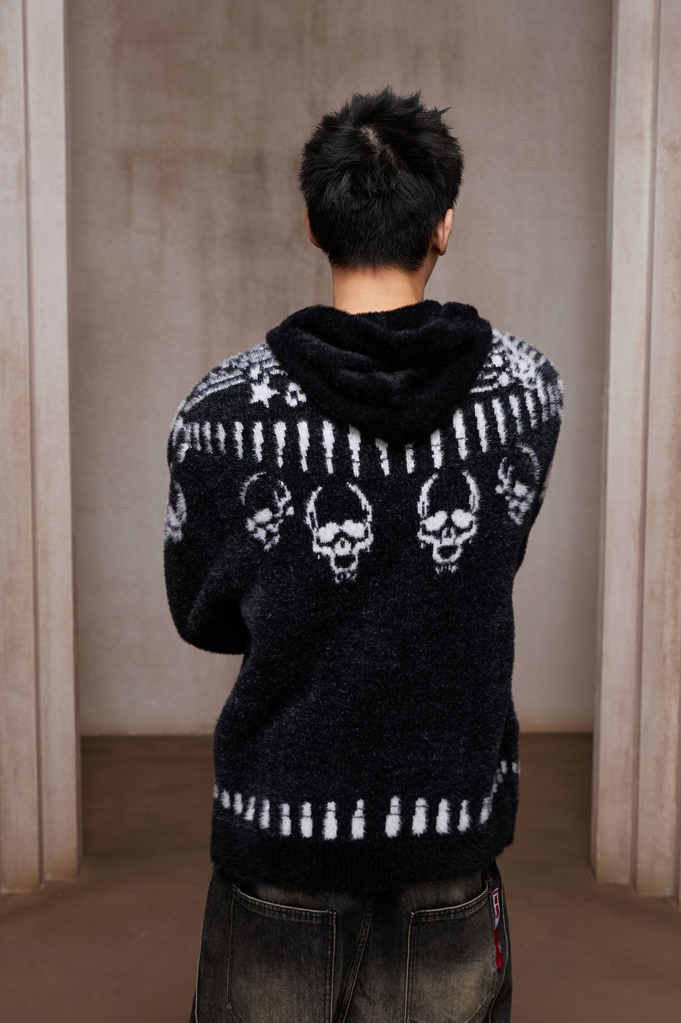 DND4DES Faux Mink Skull Jacquard Hooded Jacket