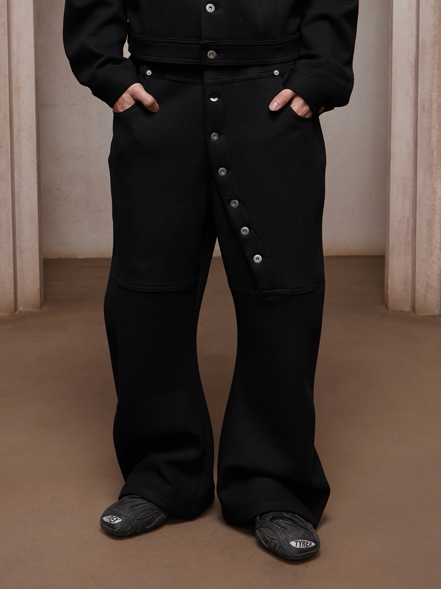 DND4DES Asym Buttoned Wool-Blend Oversized Pants