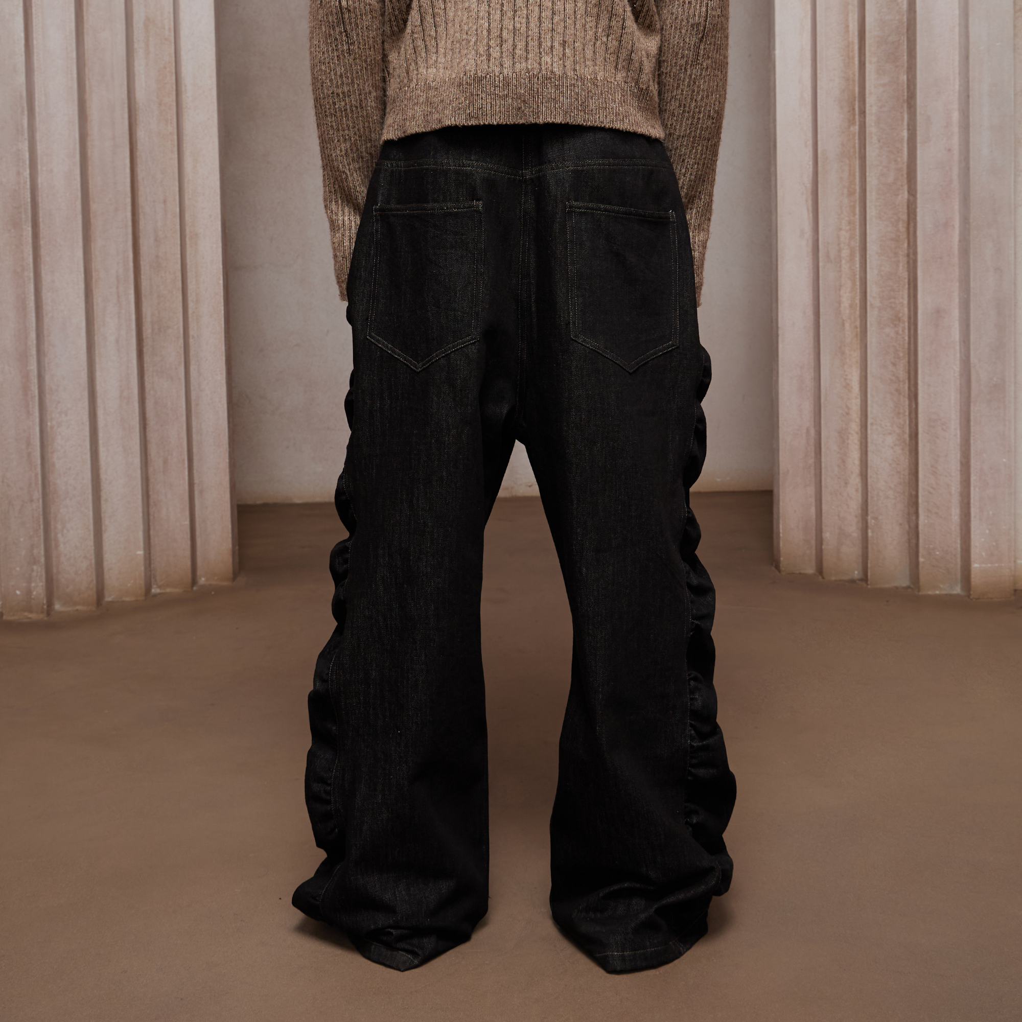 DND4DES Asym Button-Fly Ruched Baggy Jeans