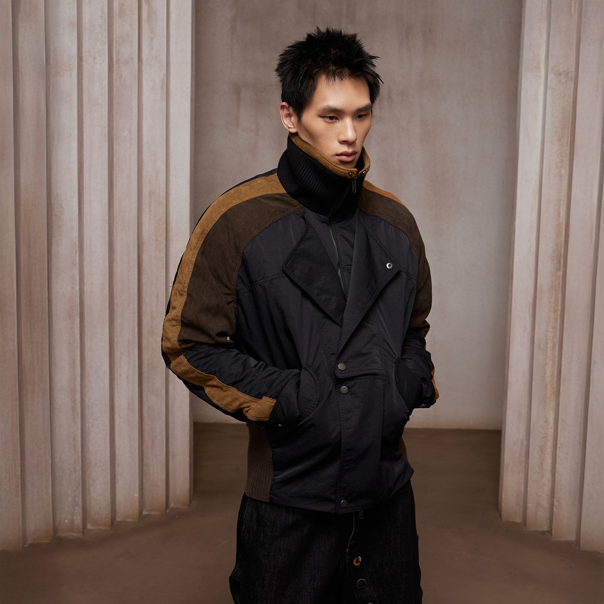 DND4DES Contrast Suede Corduroy Panel Jacket