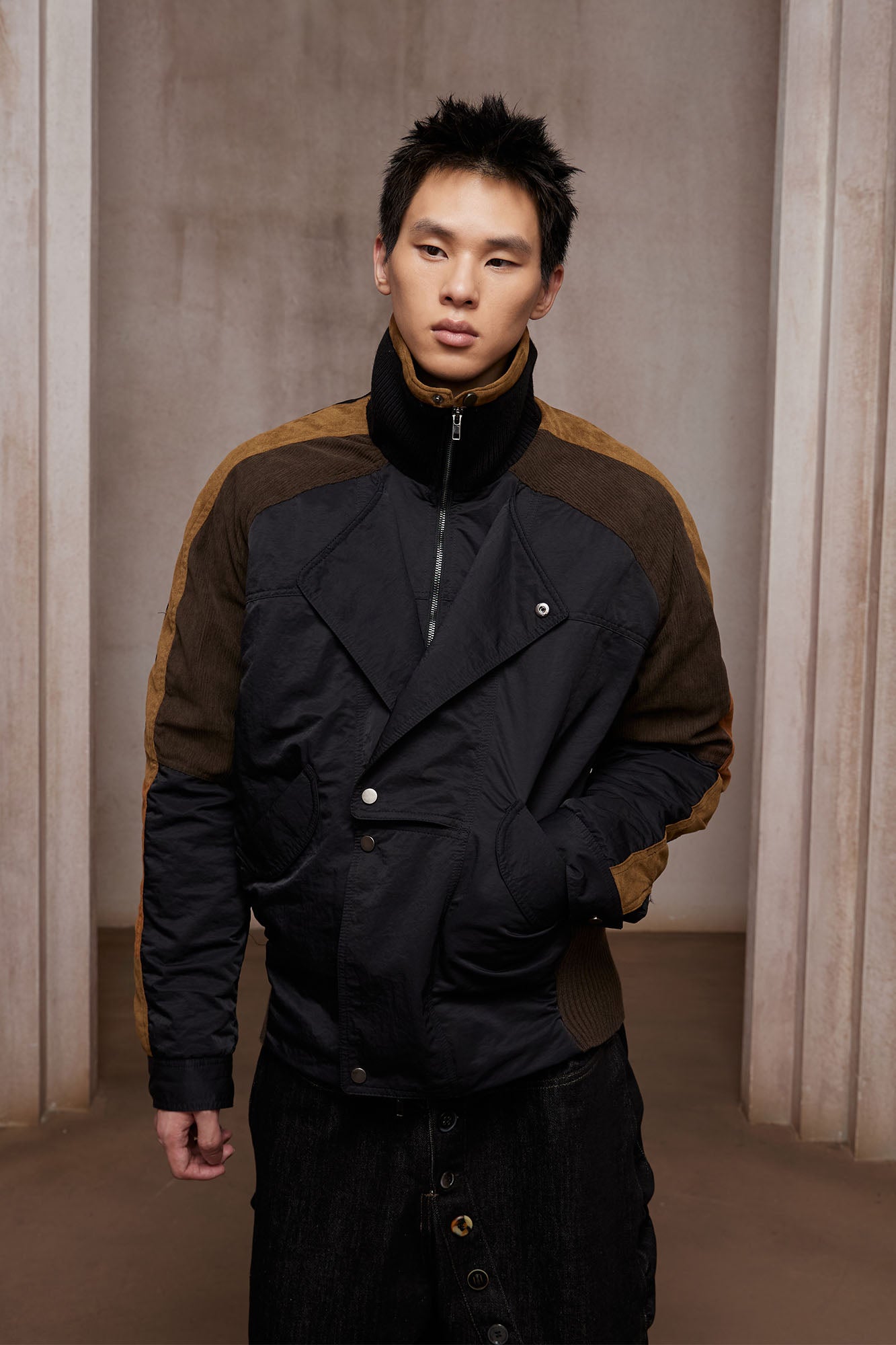 DND4DES Contrast Suede Corduroy Panel Jacket