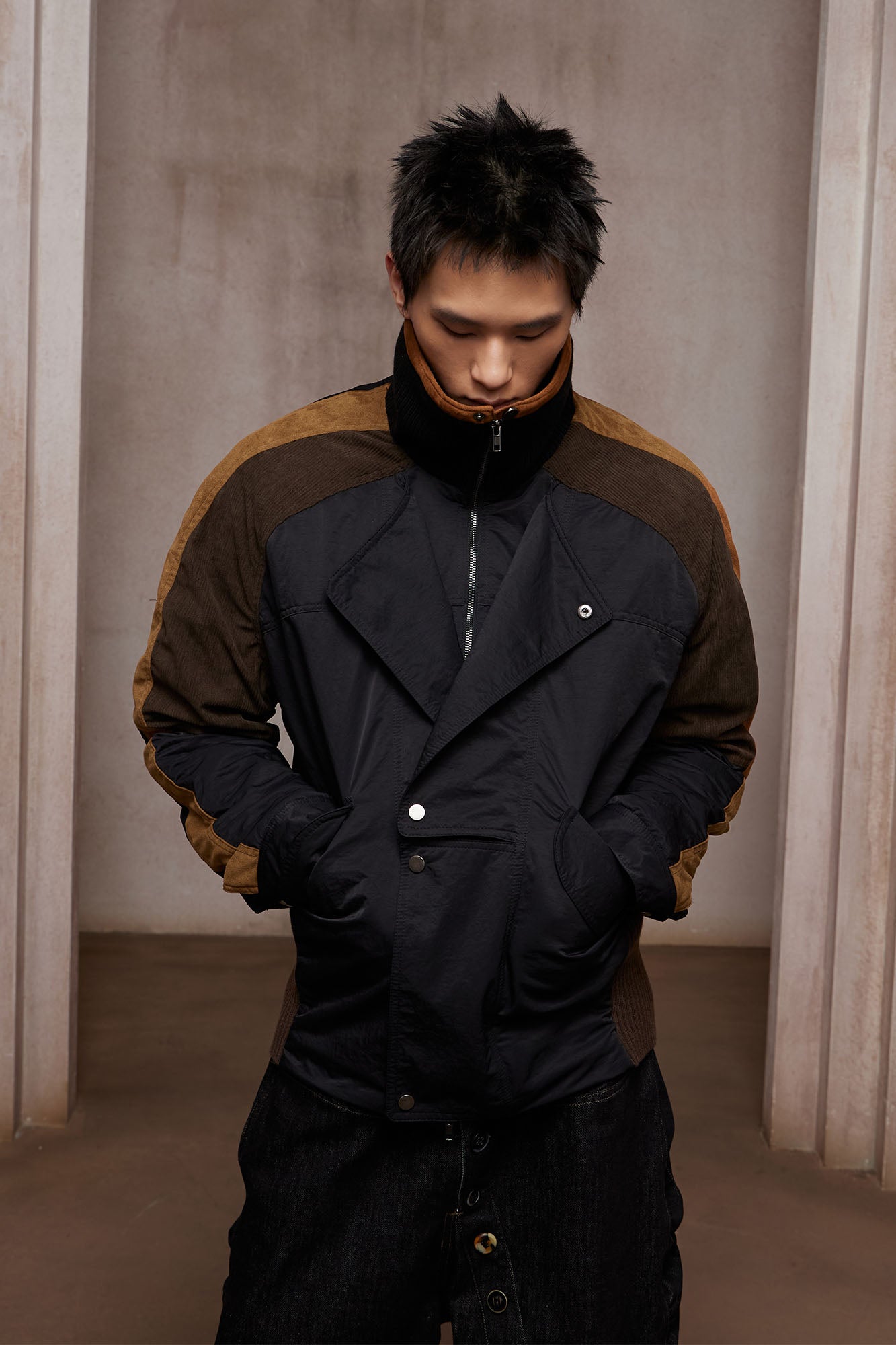 DND4DES Contrast Suede Corduroy Panel Jacket