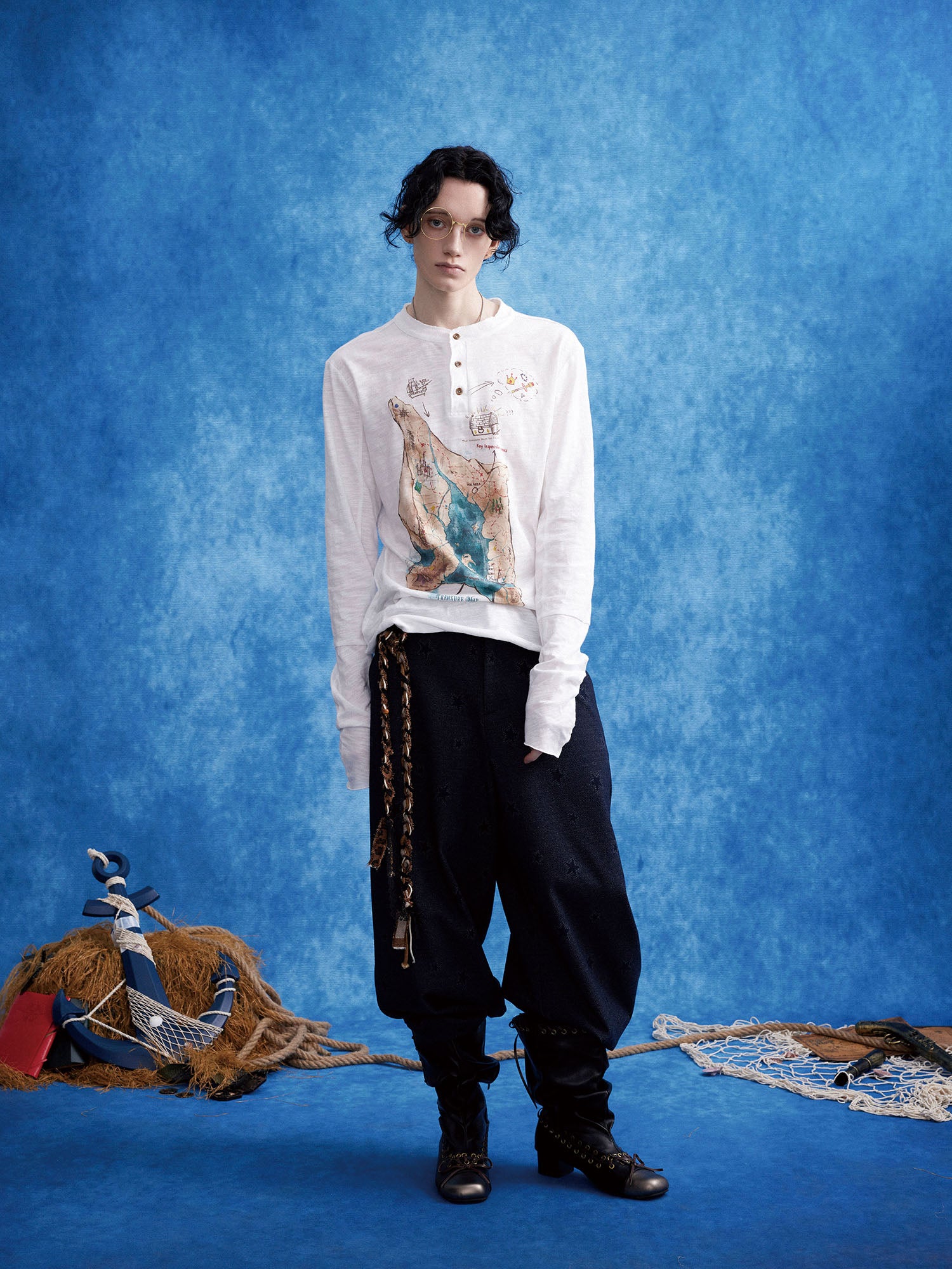 OIPWORD Treasure Map Henley Long-Sleeve Tee