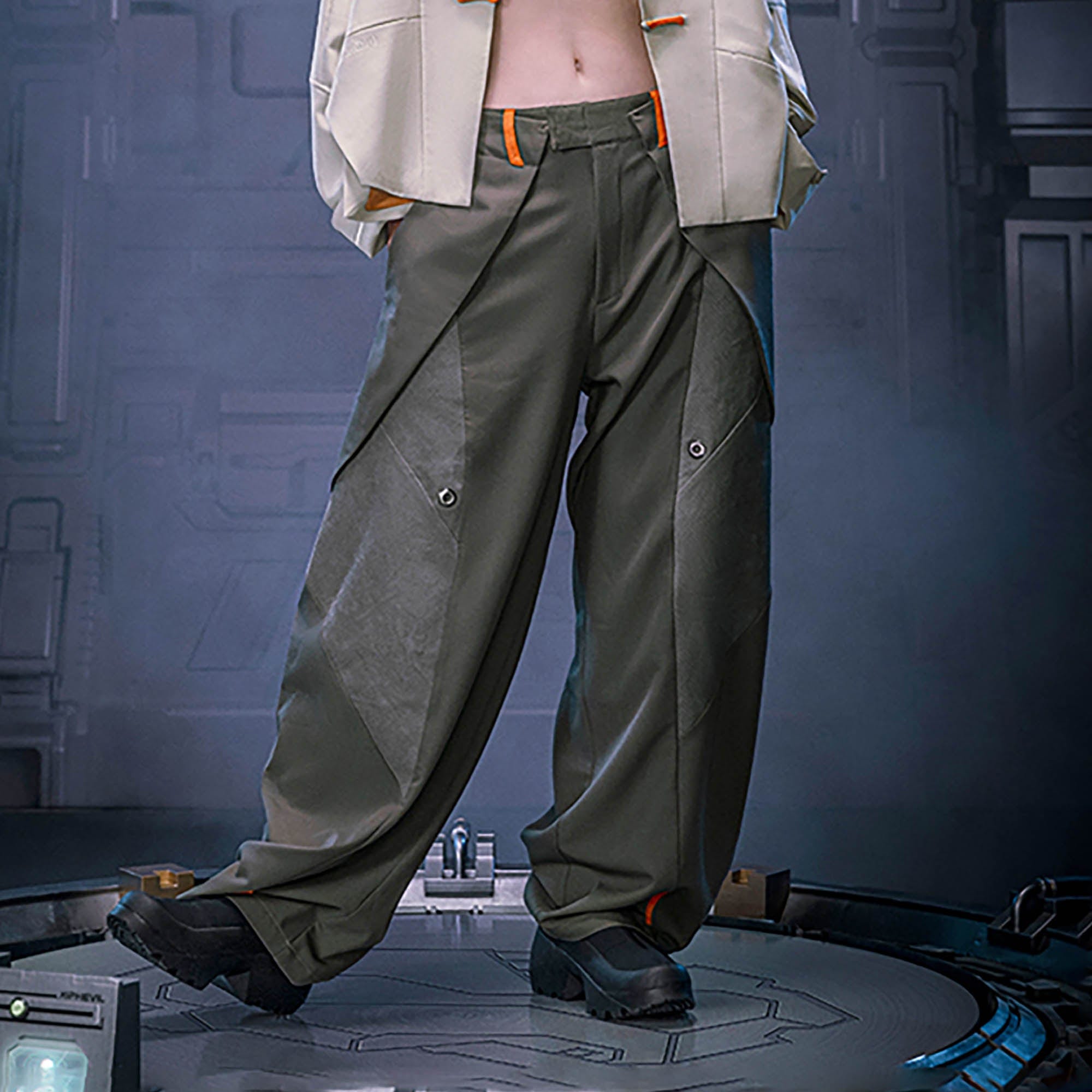 XIPHEVIL Mech Paneled Utility Wide-Leg Pants Grey, premium urban and streetwear designers apparel on PROJECTISR.com, XIPHEVIL