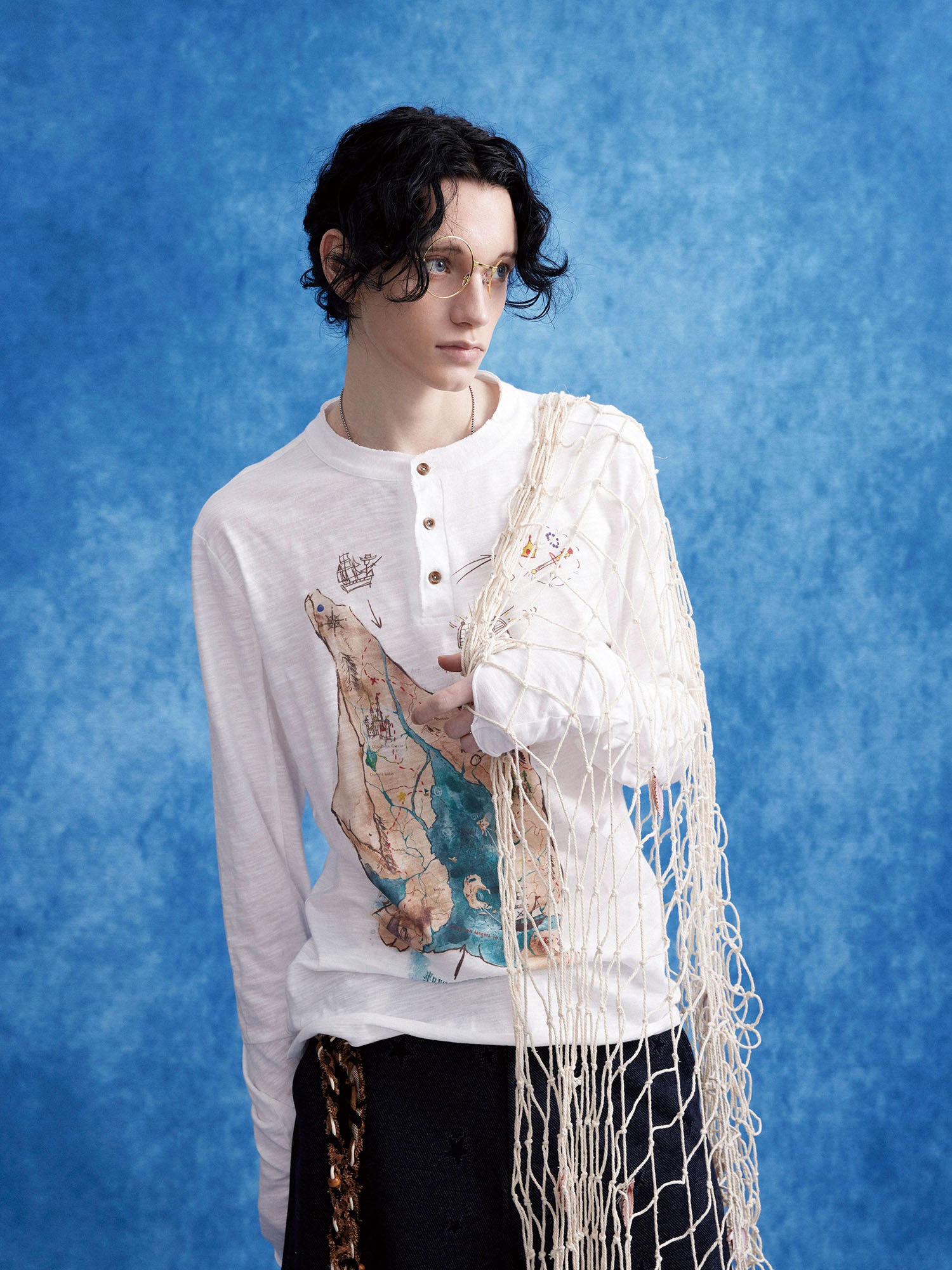 OIPWORD Treasure Map Henley Long-Sleeve Tee
