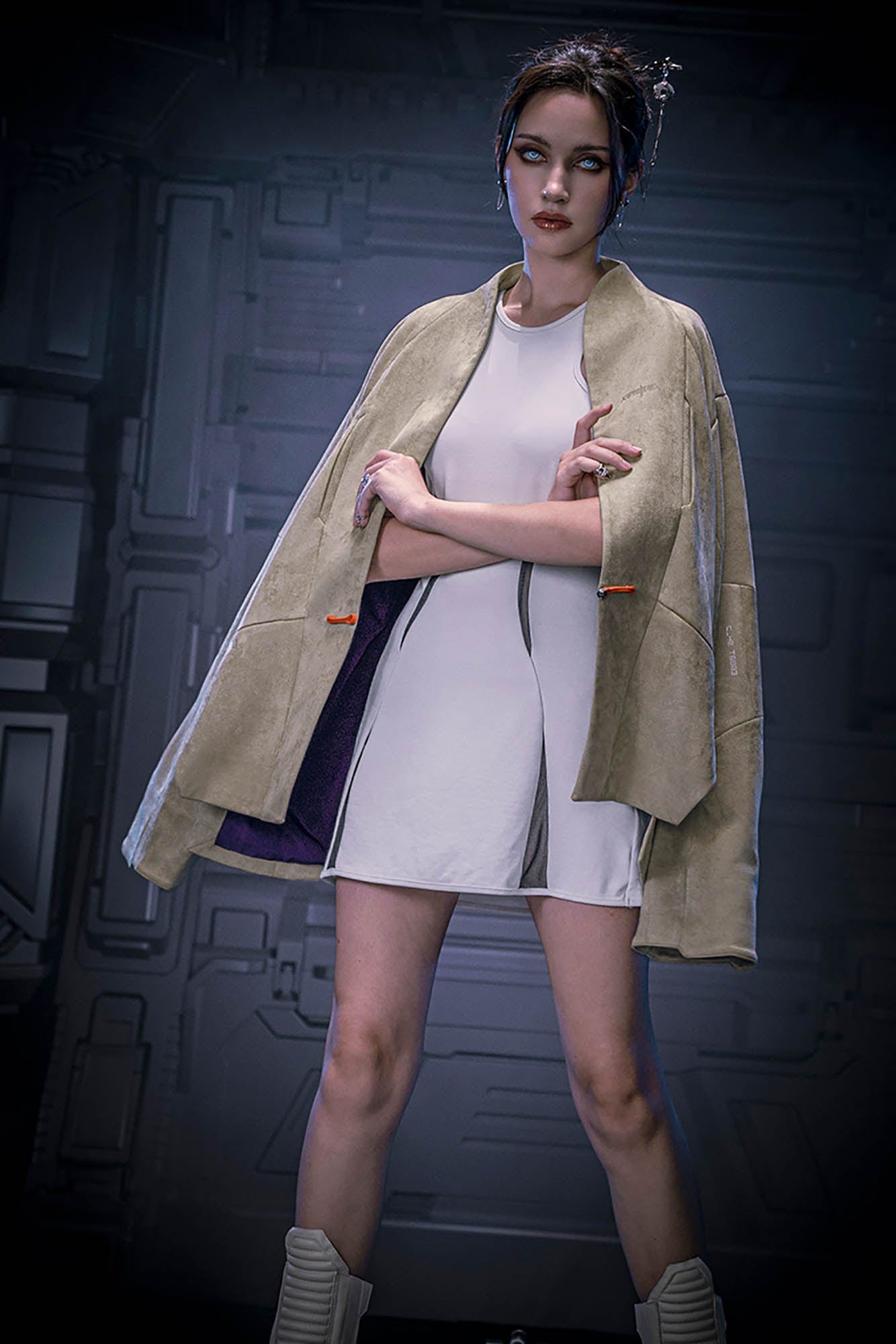 XIPHEVIL Deconstructed Utility Faux Suede Daoist Robe Sand, premium urban and streetwear designers apparel on PROJECTISR.com, XIPHEVIL