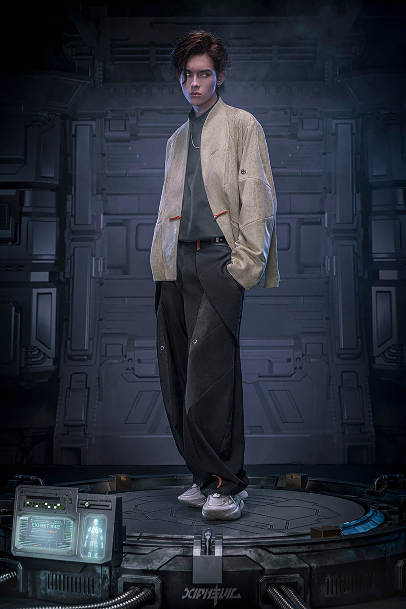 XIPHEVIL Deconstructed Utility Faux Suede Daoist Robe Sand, premium urban and streetwear designers apparel on PROJECTISR.com, XIPHEVIL