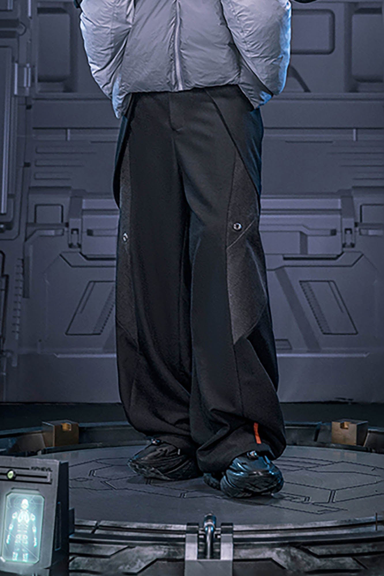 XIPHEVIL Mech Paneled Utility Wide-Leg Pants Black, premium urban and streetwear designers apparel on PROJECTISR.com, XIPHEVIL