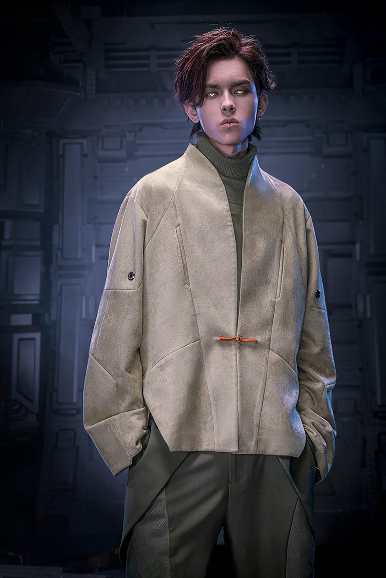 XIPHEVIL Deconstructed Utility Faux Suede Daoist Robe Sand, premium urban and streetwear designers apparel on PROJECTISR.com, XIPHEVIL