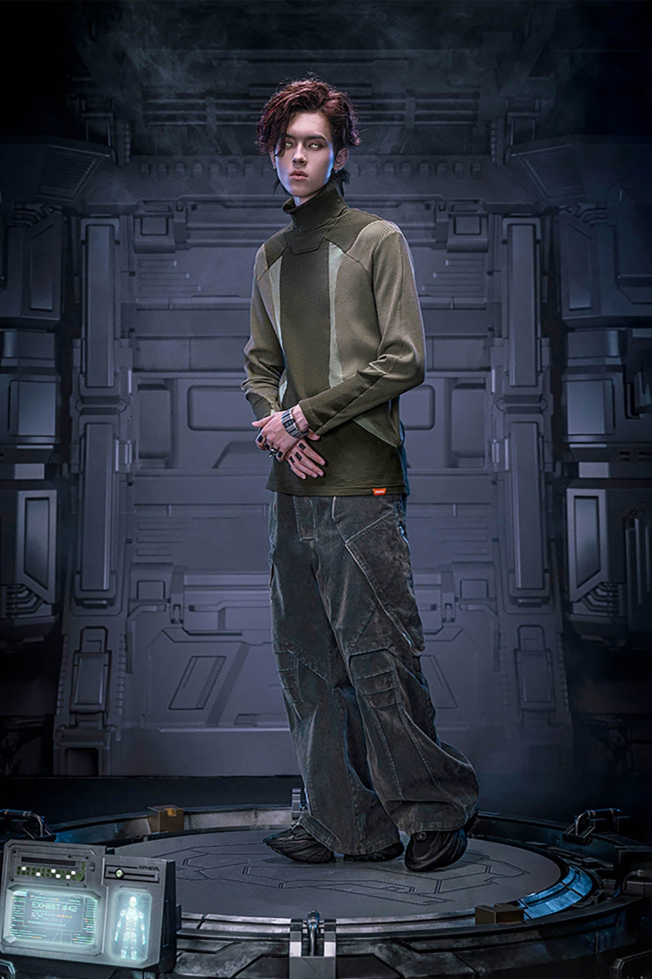 XIPHEVIL Layered Paneled Robotic Wide-Leg Pants, premium urban and streetwear designers apparel on PROJECTISR.com, XIPHEVIL