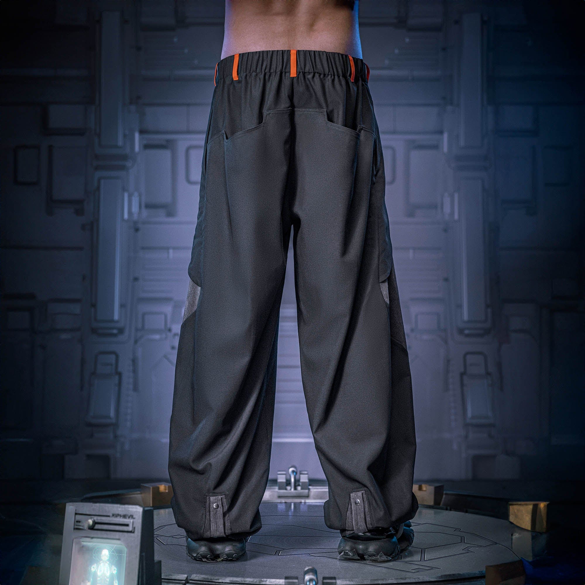 XIPHEVIL Mech Paneled Utility Wide-Leg Pants Black, premium urban and streetwear designers apparel on PROJECTISR.com, XIPHEVIL