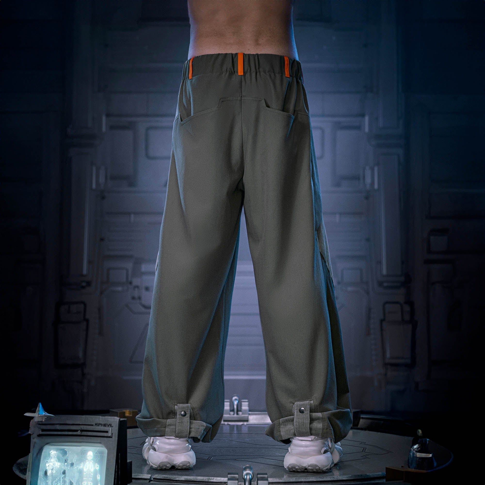 XIPHEVIL Mech Paneled Utility Wide-Leg Pants Grey, premium urban and streetwear designers apparel on PROJECTISR.com, XIPHEVIL