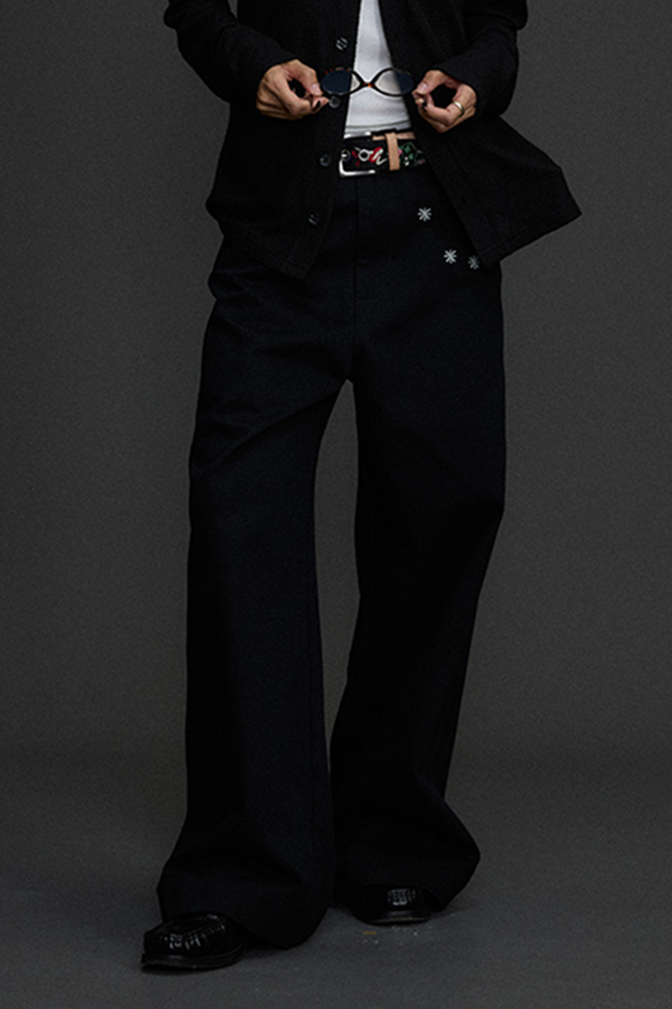 NIANJIUYIKOUER Embroidered Wide-Leg Twill Pants, premium urban and streetwear designers apparel on PROJECTISR.com, NIANJIUYIKOUER