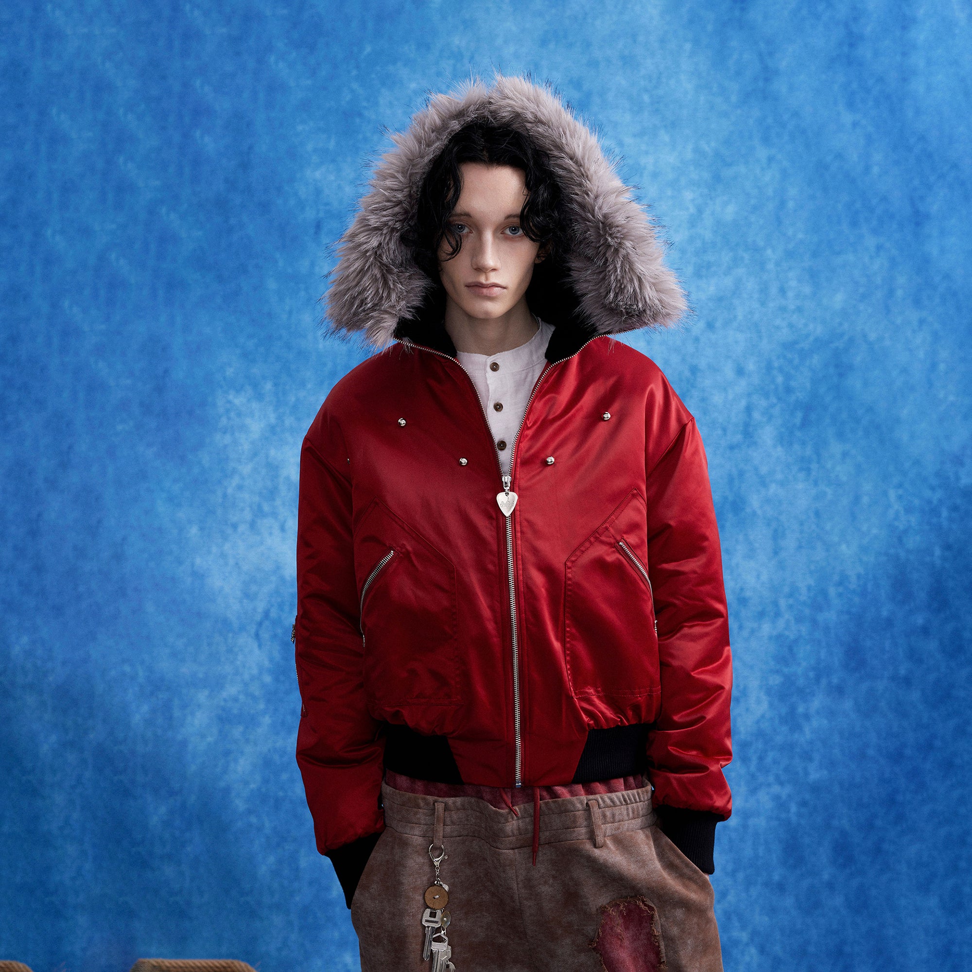 OIPWORD Studded Convertible Hood Nylon Puffer Jacket