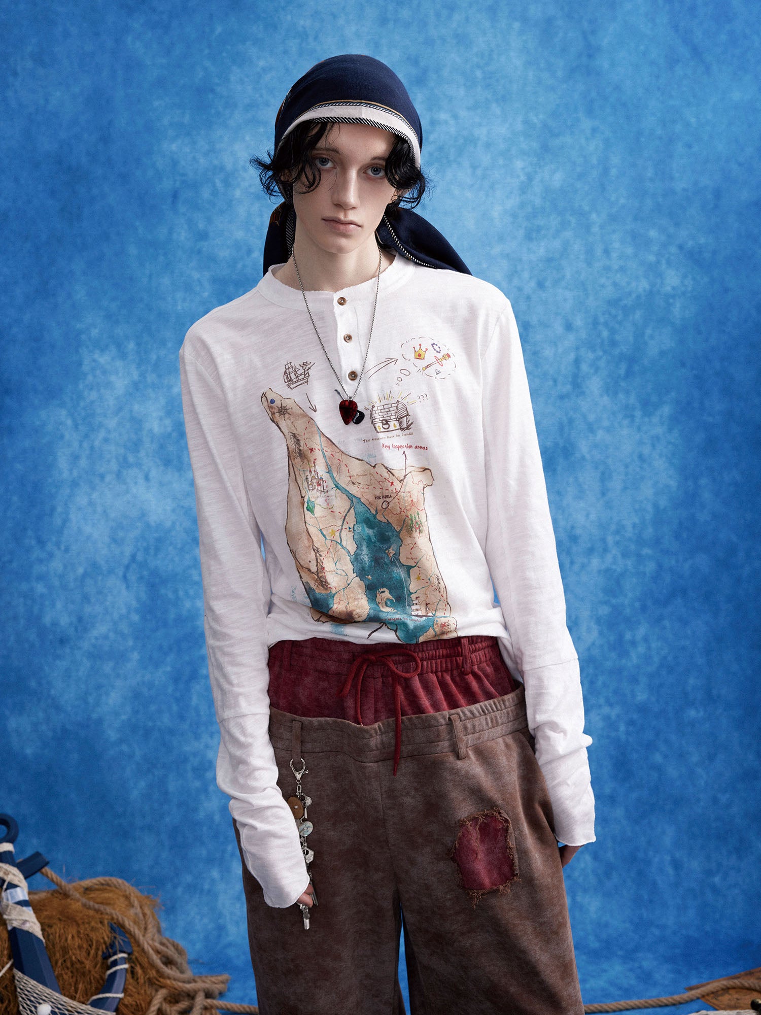 OIPWORD Treasure Map Henley Long-Sleeve Tee