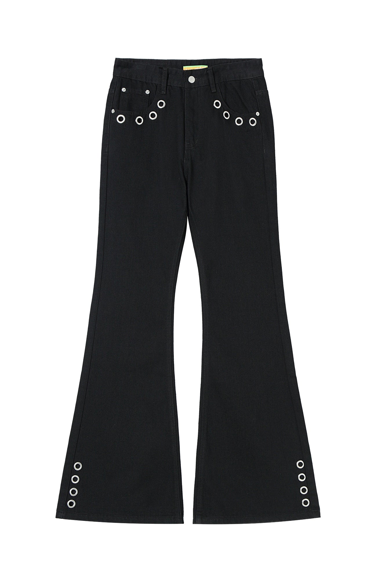 CLP Eyelet-Stud Stacked Hem Flared Jeans, premium urban and streetwear designers apparel on PROJECTISR.com, CLP