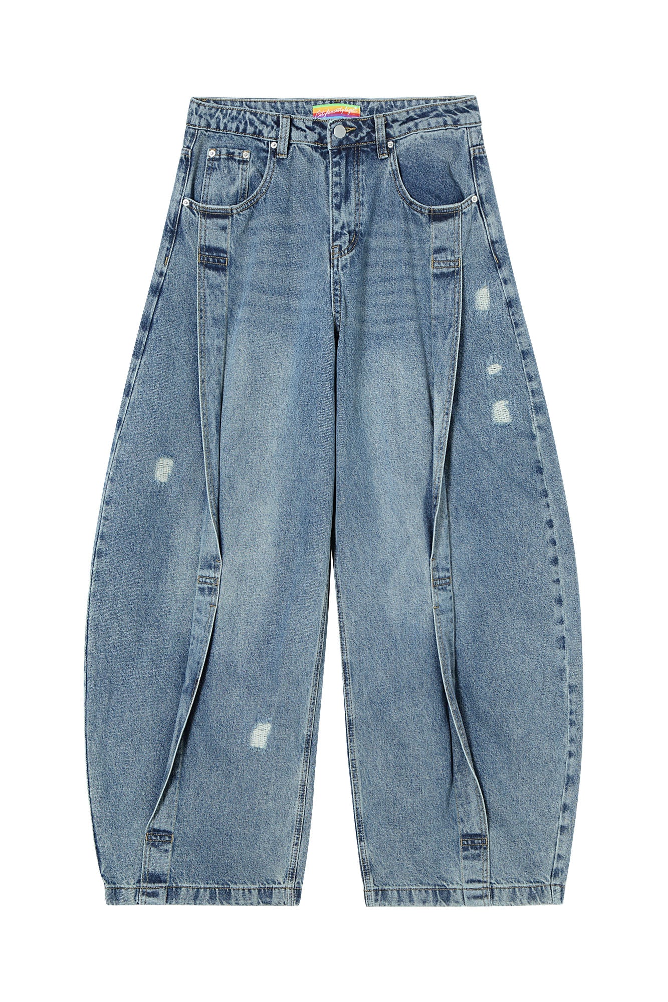 CLP Pleated Knee Wide-Leg Denim Pants