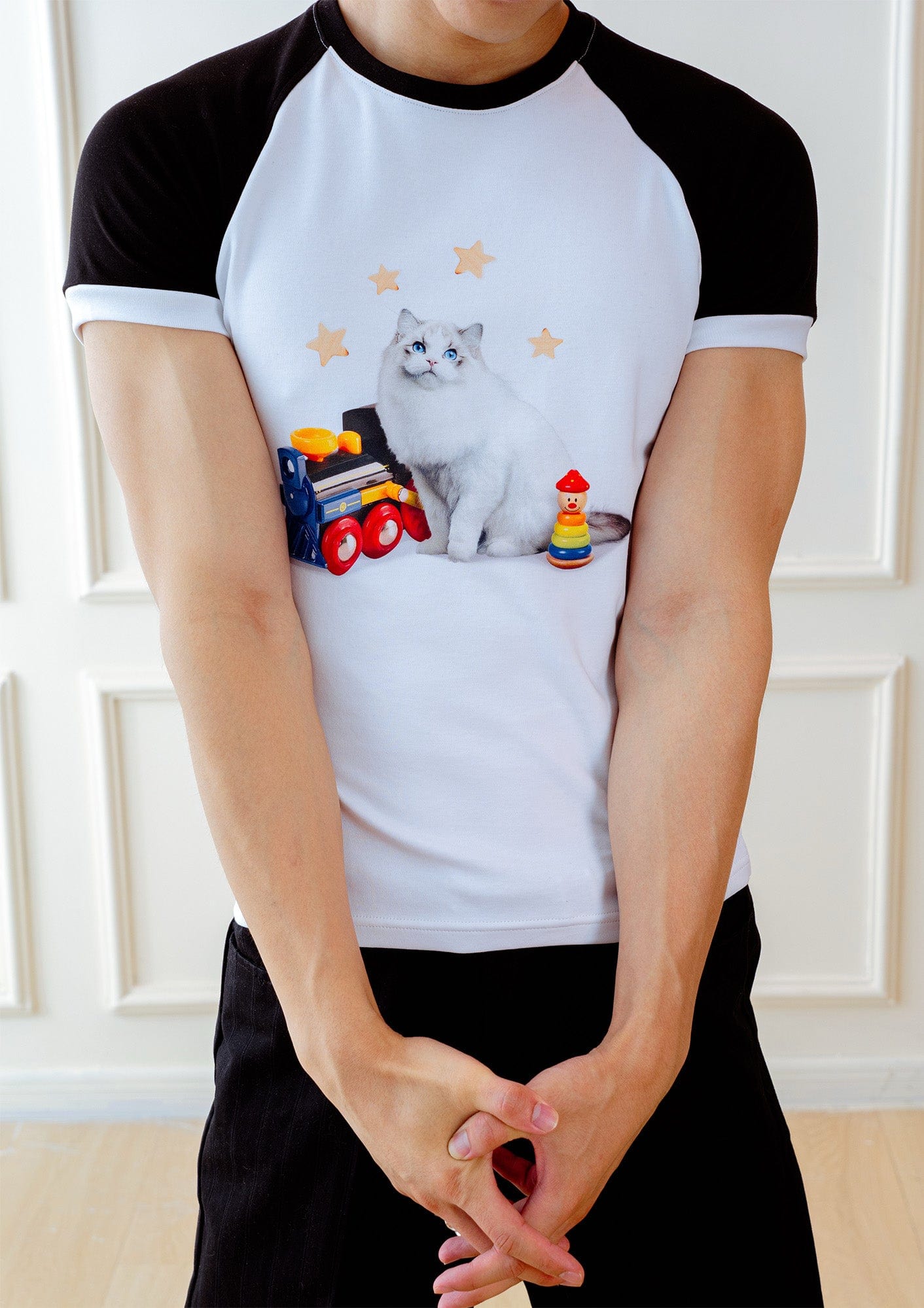 KADAKADA Essential Contrast Raglan Kitty Graphic T-Shirt, premium urban and streetwear designers apparel on PROJECTISR.com, KADAKADA