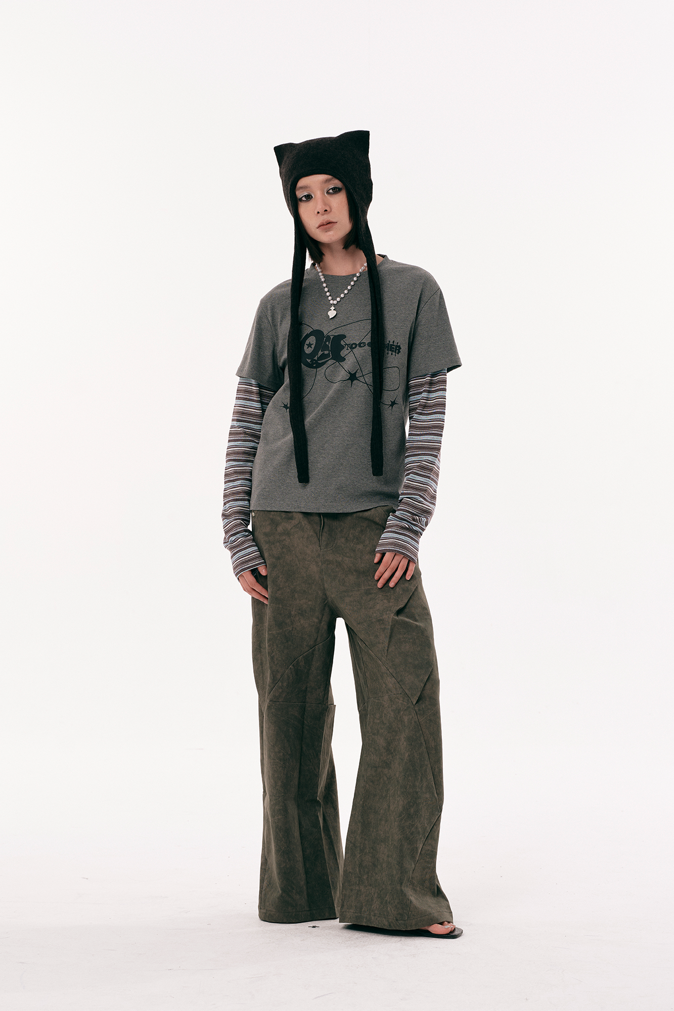 PASET Distressed Paneled Folded Curved Pants