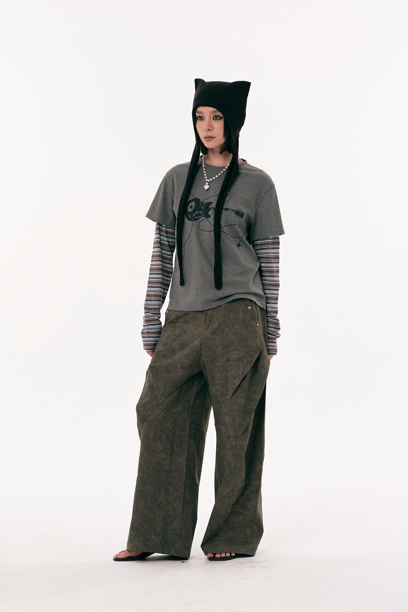 PASET Distressed Paneled Folded Curved Pants