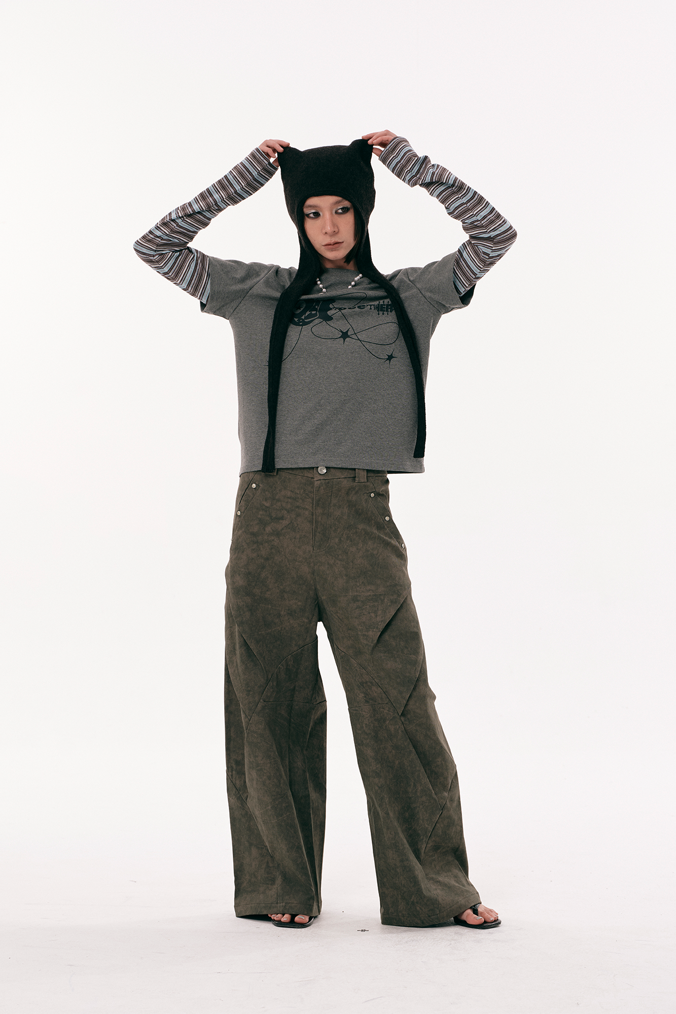 PASET Distressed Paneled Folded Curved Pants