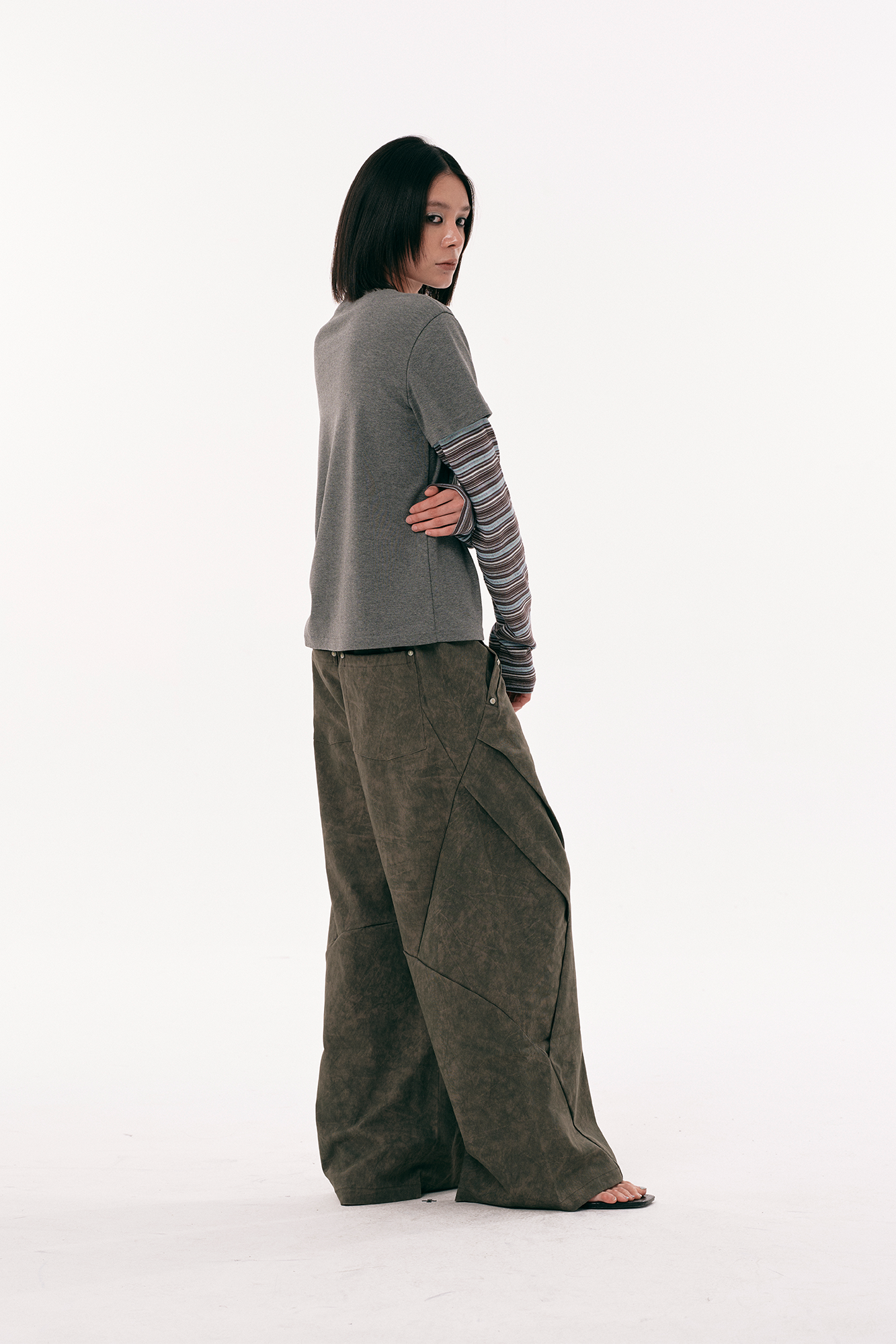 PASET Distressed Paneled Folded Curved Pants