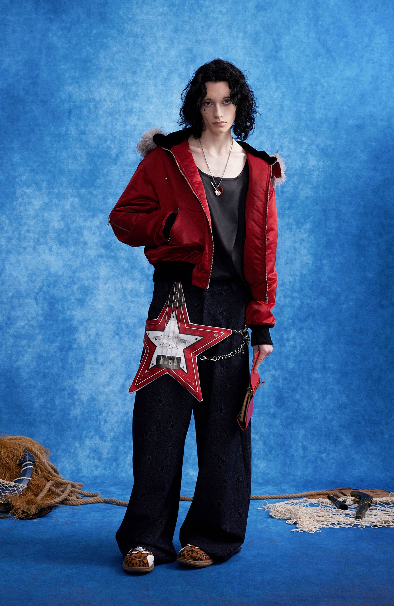 OIPWORD Star-Jacquard Wide-Leg Pants