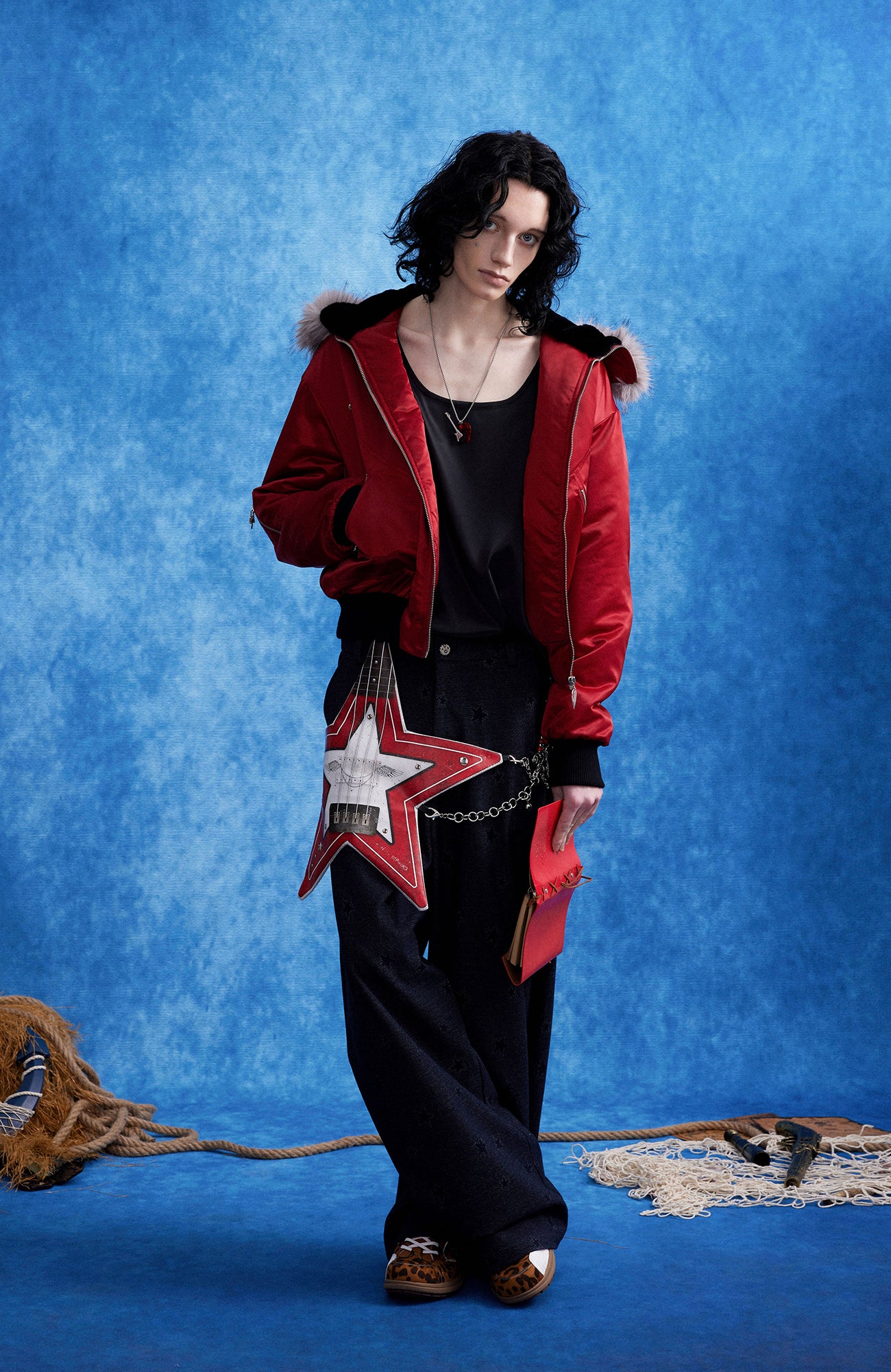 OIPWORD Star-Jacquard Wide-Leg Pants