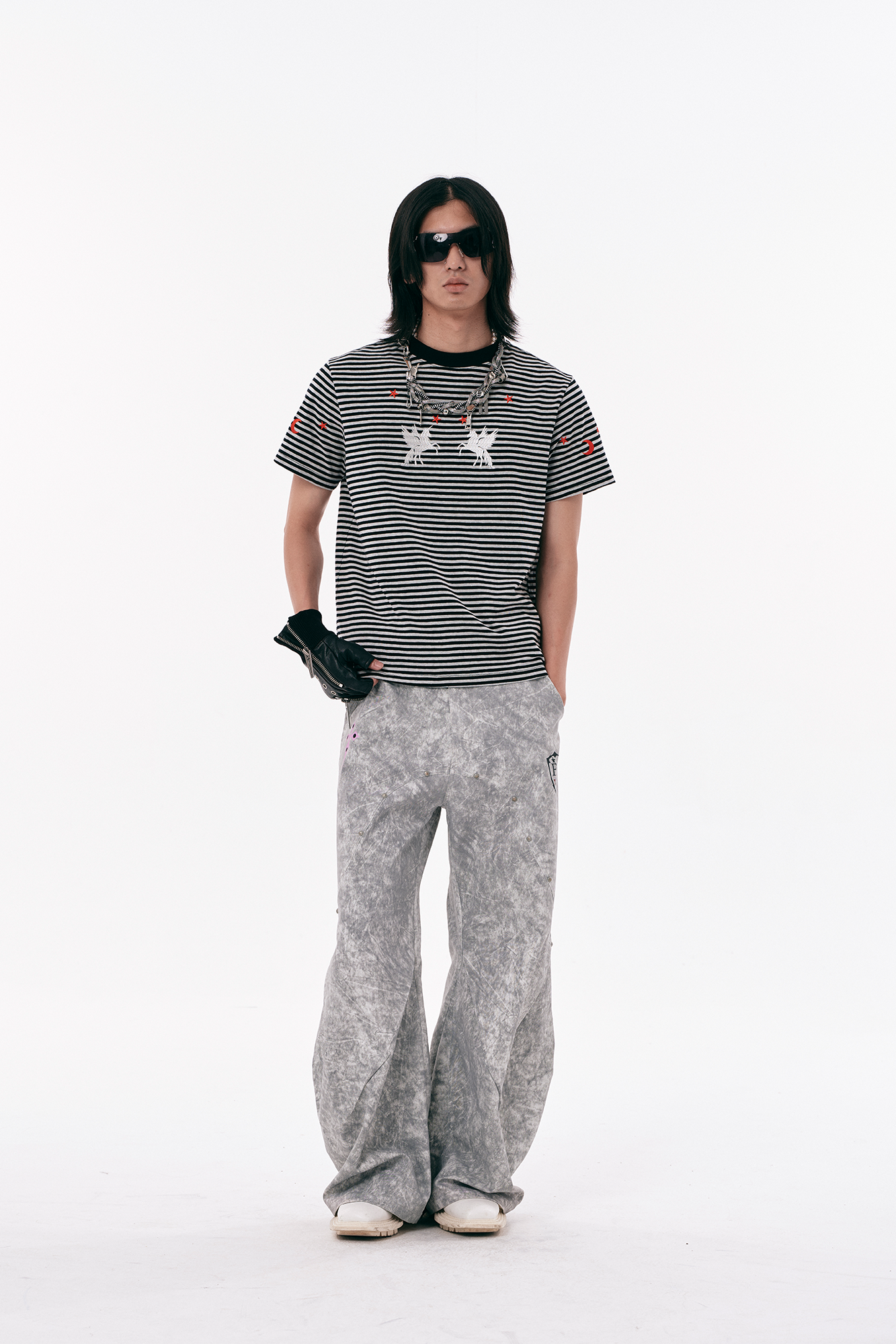 PASET Distressed Marbled Curved Pants