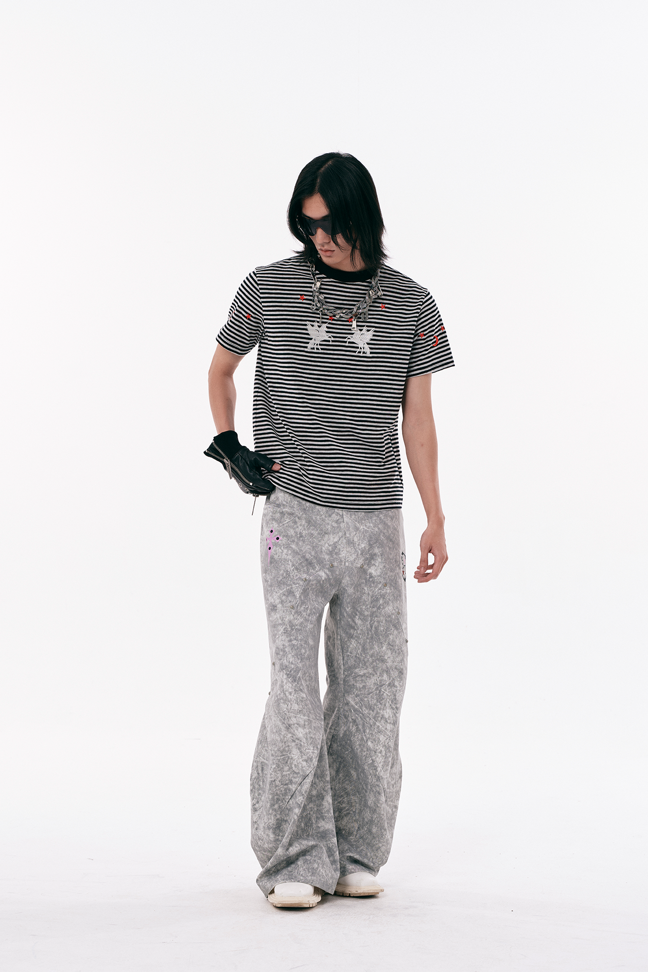 PASET Distressed Marbled Curved Pants