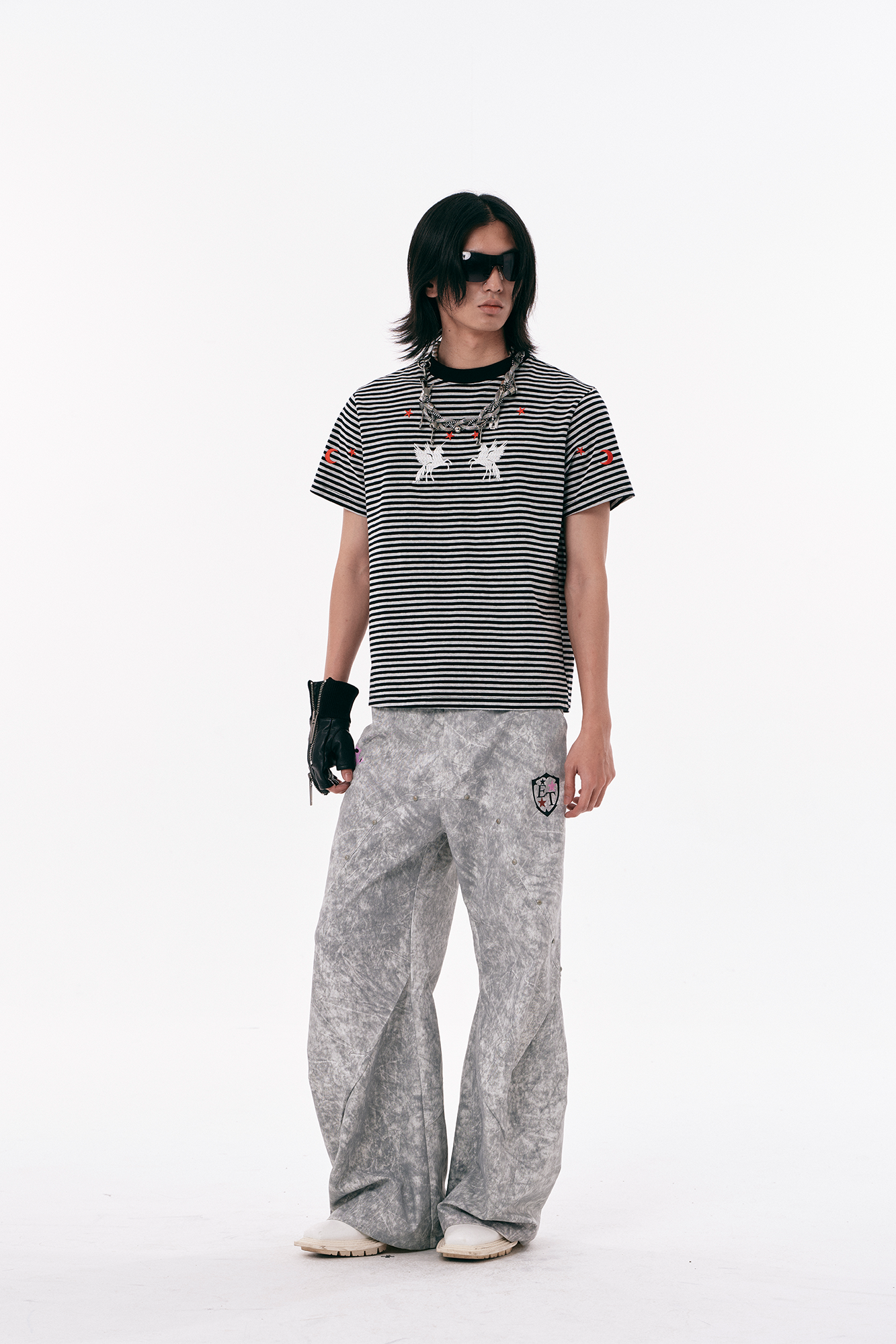 PASET Distressed Marbled Curved Pants