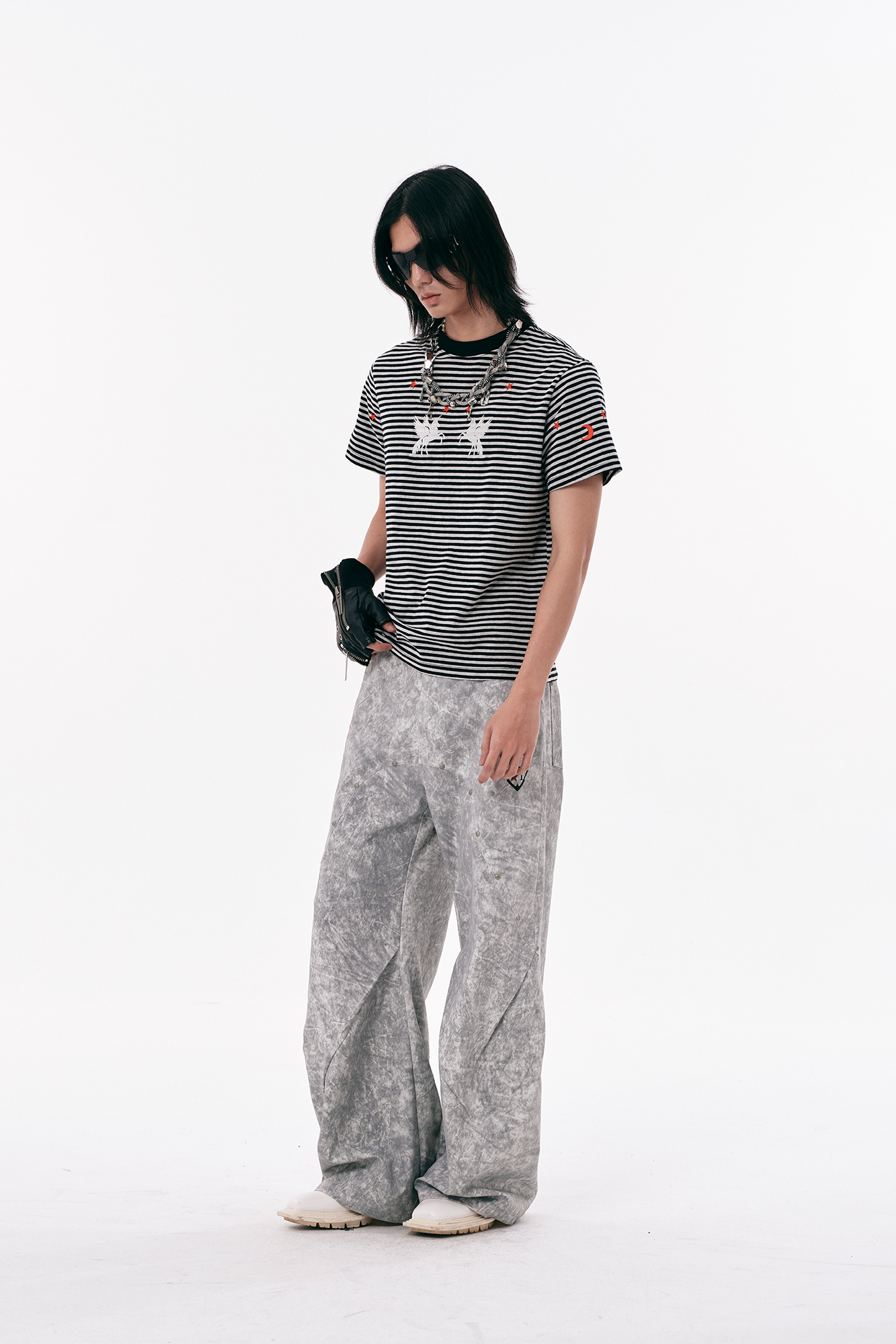 PASET Distressed Marbled Curved Pants