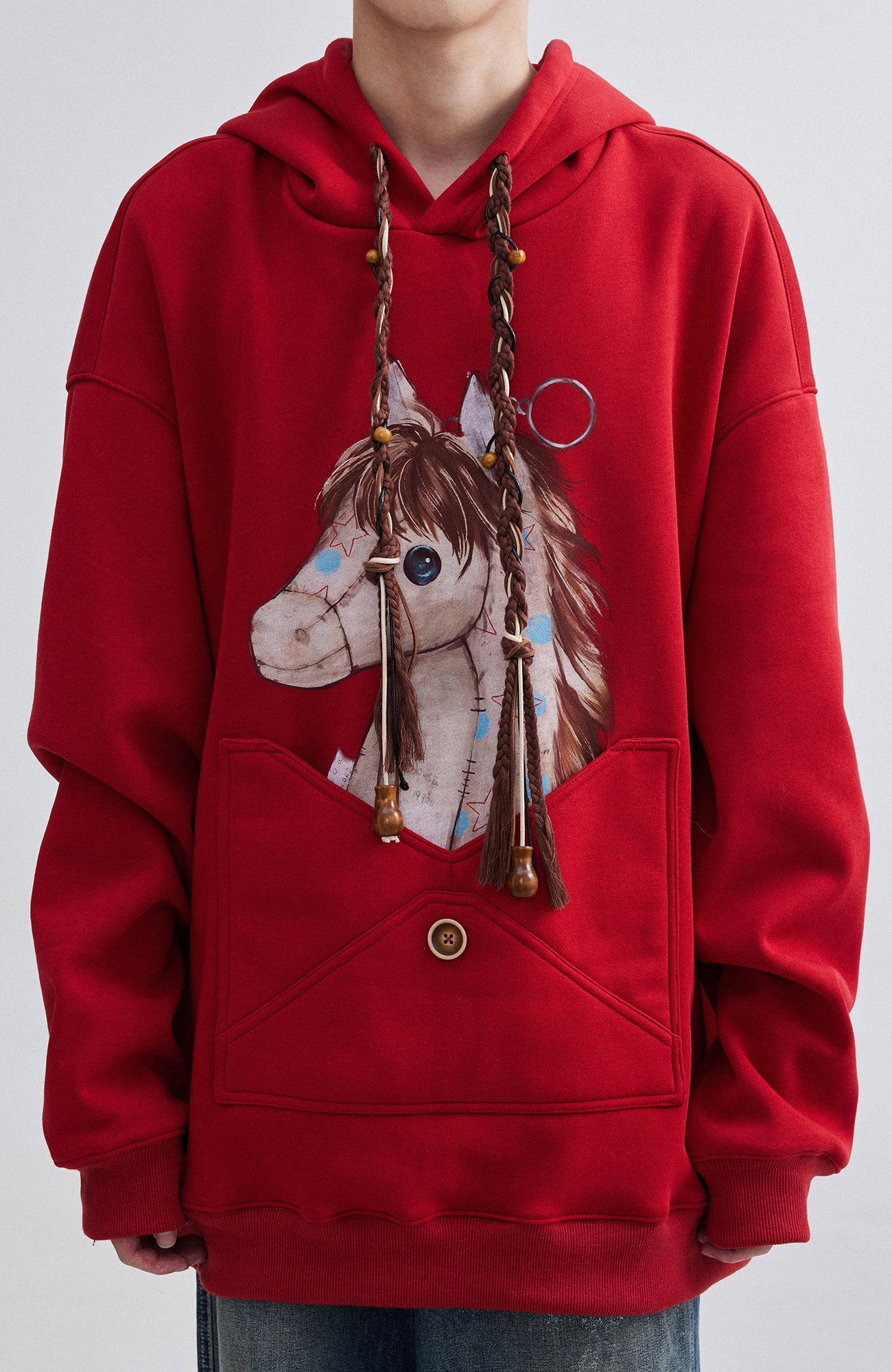 OIPWORD Envelope Pocket Pony Graphic Hoodie