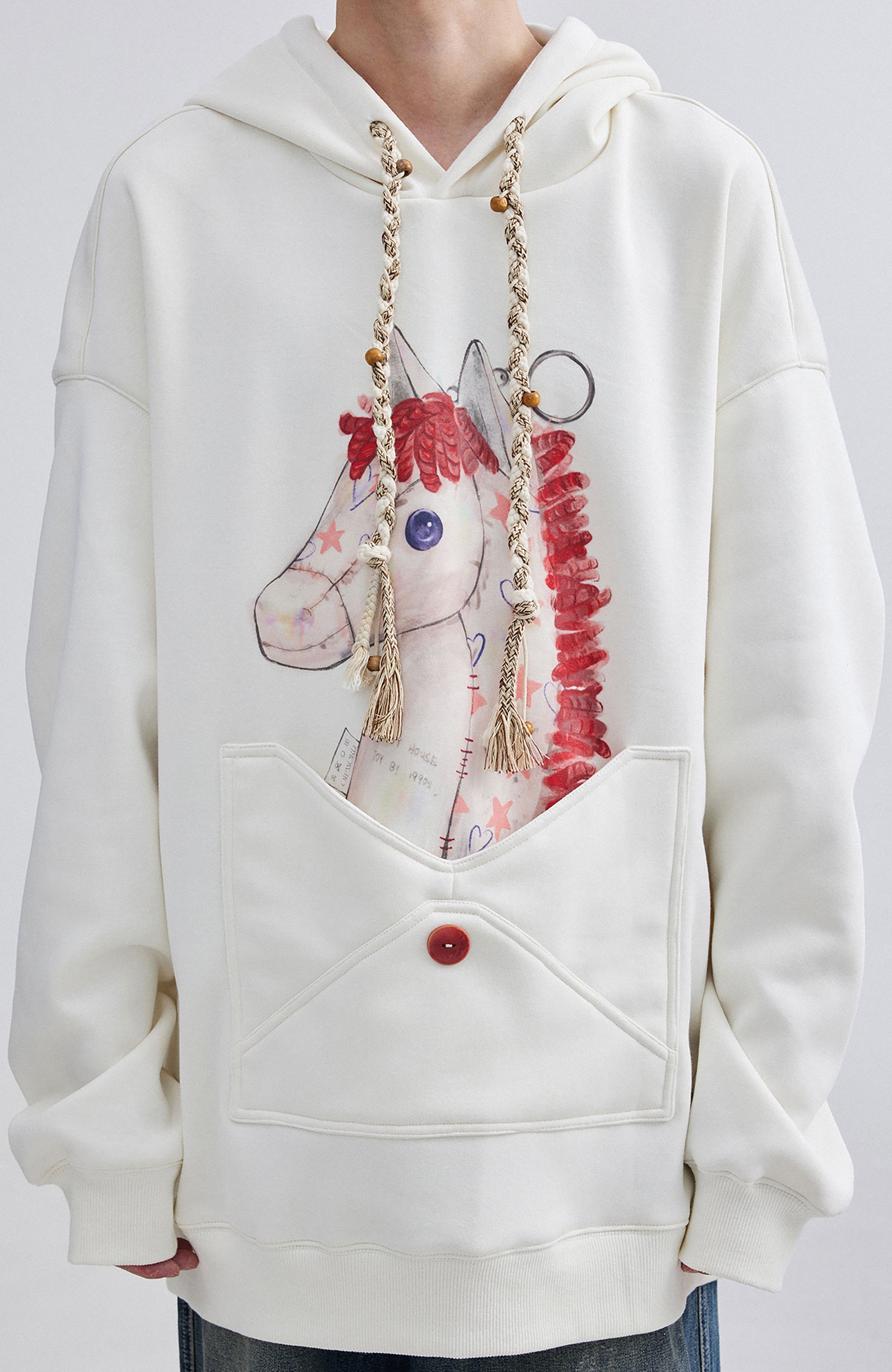 OIPWORD Envelope Pocket Pony Graphic Hoodie