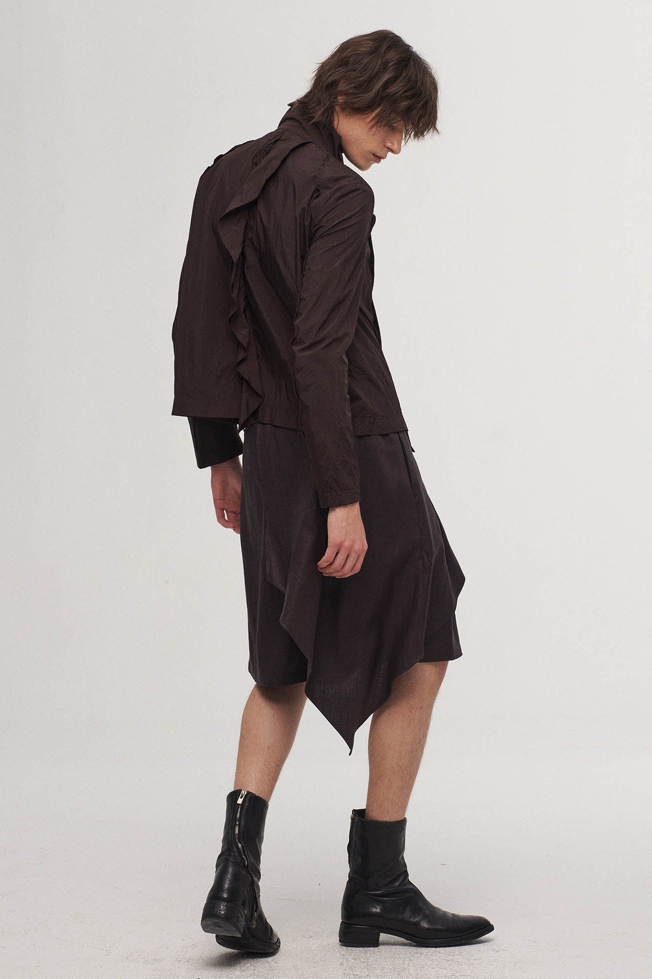 ILNya Nieternite Nifutur Asymmetrical Draped Pleated Shorts, premium urban and streetwear designers apparel on PROJECTISR.com, ILNya Nieternite Nifutur