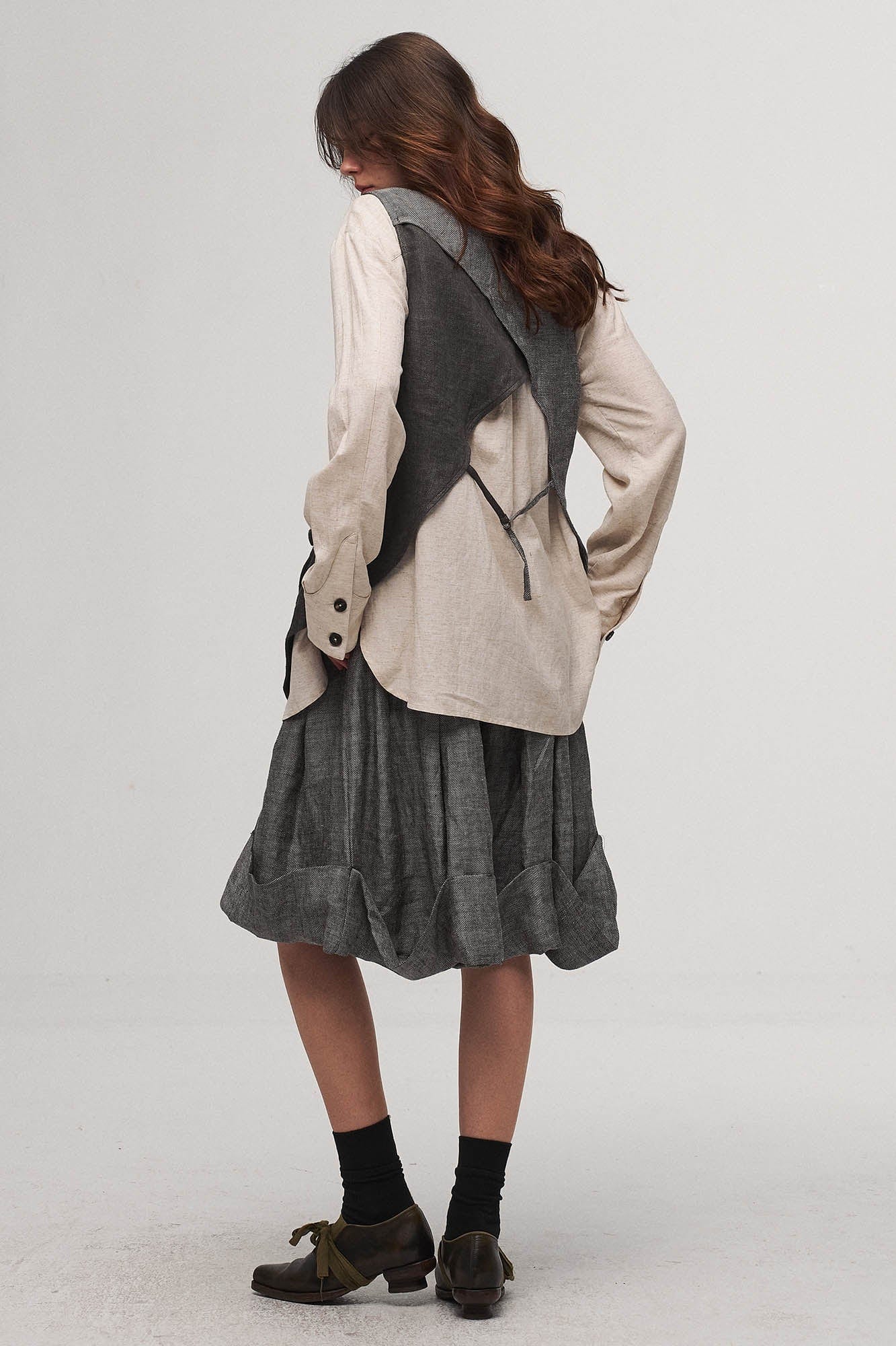ILNya Nieternite Nifutur Asymmetrical Panelled Contrast Back-Tie Vest Gray, premium urban and streetwear designers apparel on PROJECTISR.com, ILNya Nieternite Nifutur