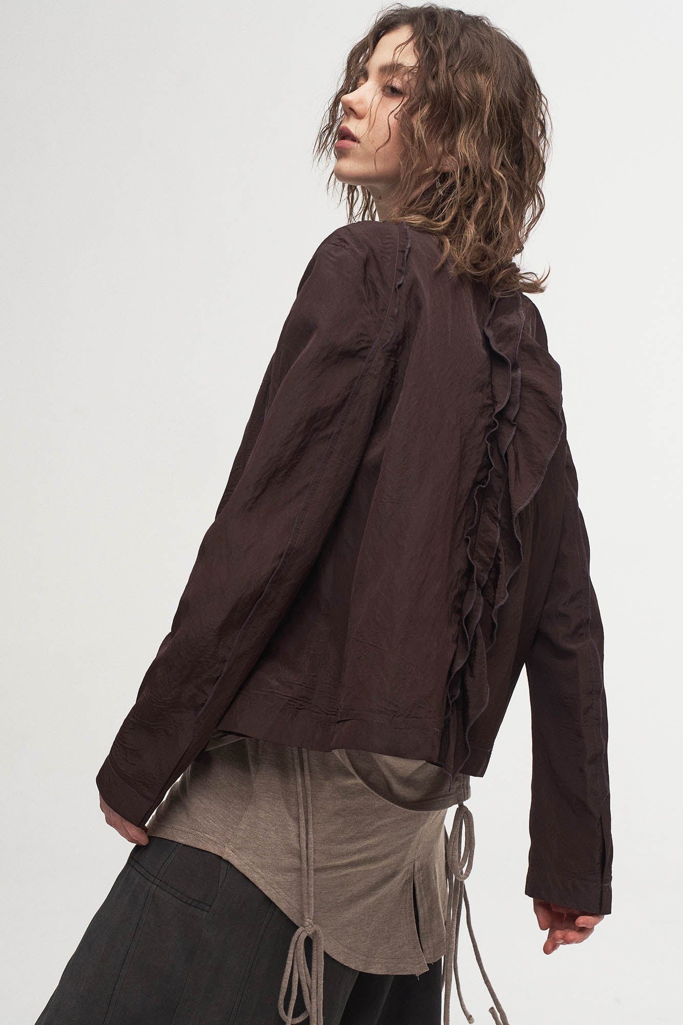 ILNya Nieternite Nifutur Ruffled Spliced High-Neck Jacket, premium urban and streetwear designers apparel on PROJECTISR.com, ILNya Nieternite Nifutur