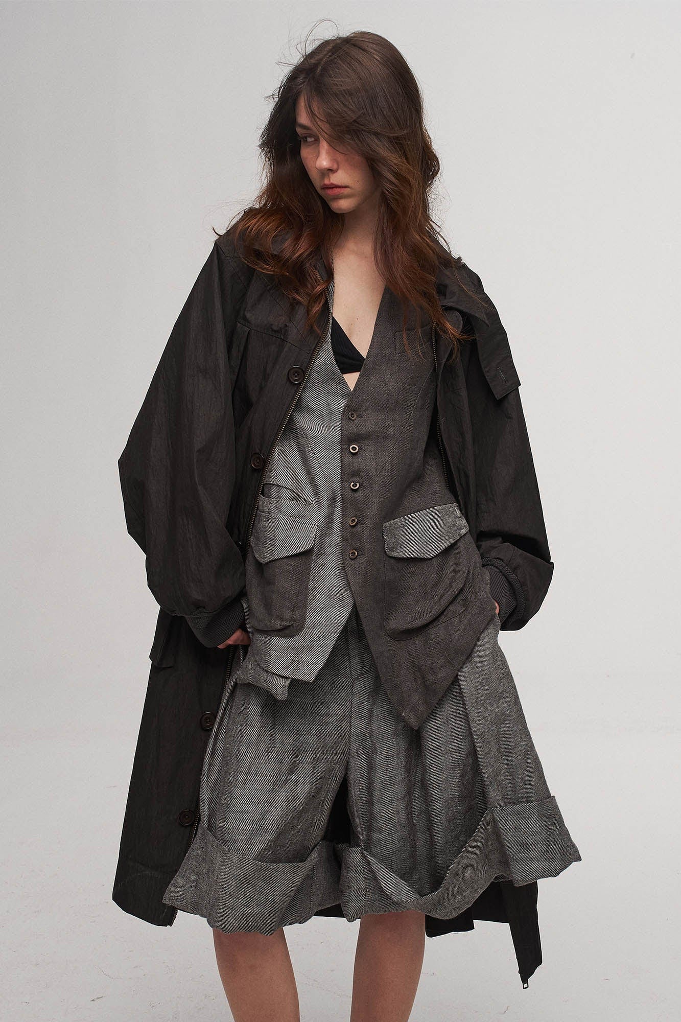 ILNya Nieternite Nifutur Asymmetrical Panelled Contrast Back-Tie Vest Gray, premium urban and streetwear designers apparel on PROJECTISR.com, ILNya Nieternite Nifutur