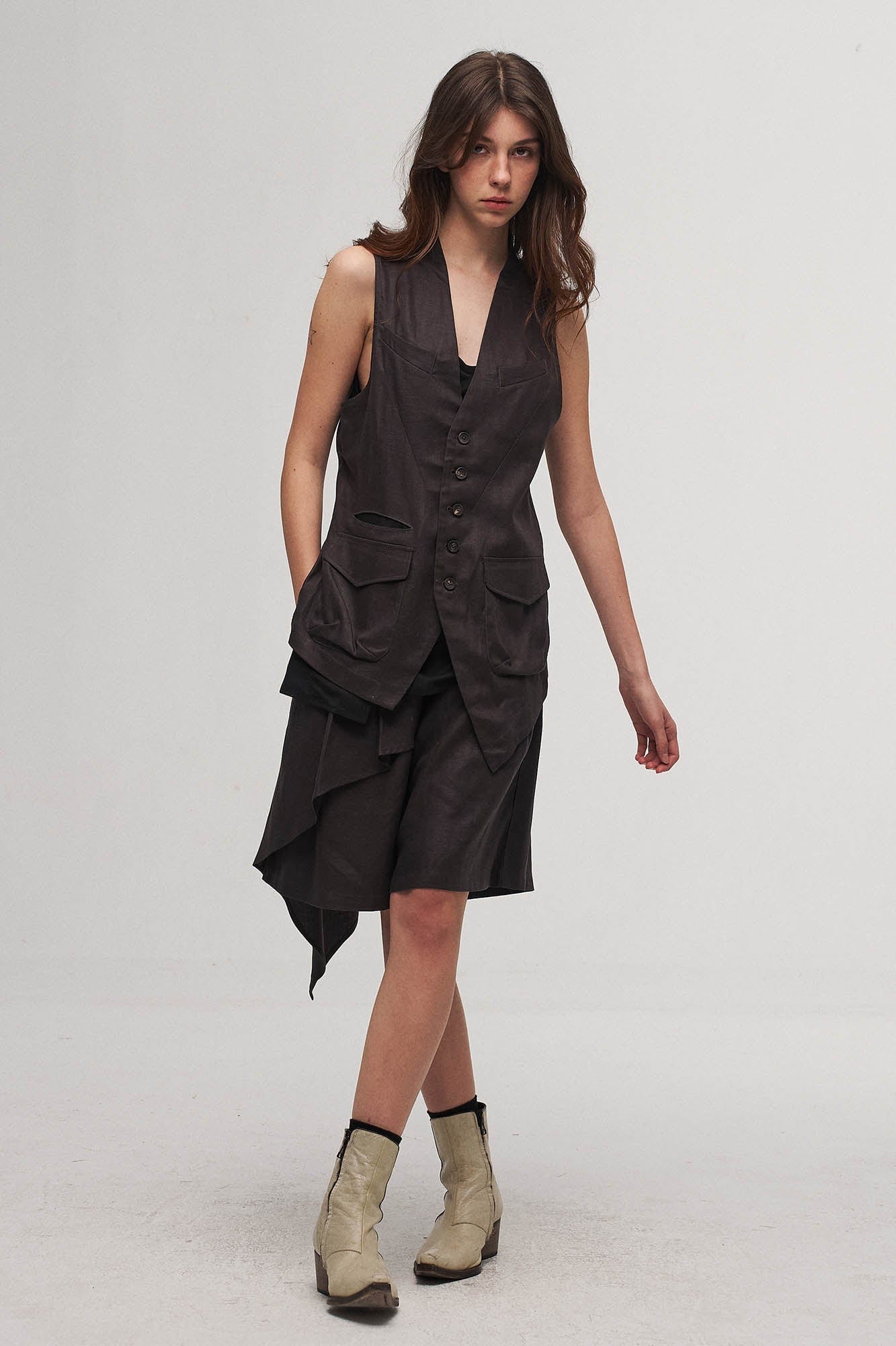 ILNya Nieternite Nifutur Asymmetrical Draped Pleated Shorts, premium urban and streetwear designers apparel on PROJECTISR.com, ILNya Nieternite Nifutur