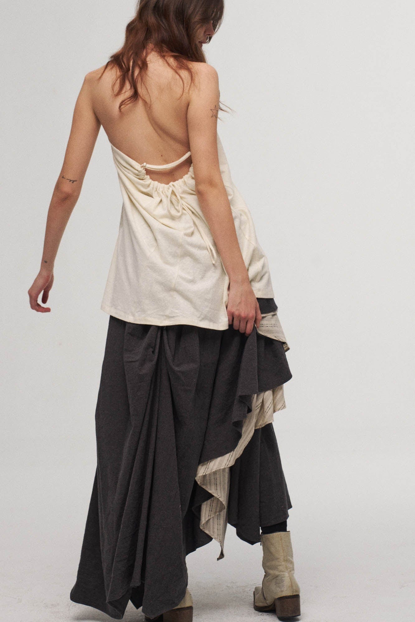 ILNya Nieternite Nifutur Asymmetrical Layered Stripe Ruffled Maxi Skirt, premium urban and streetwear designers apparel on PROJECTISR.com, ILNya Nieternite Nifutur